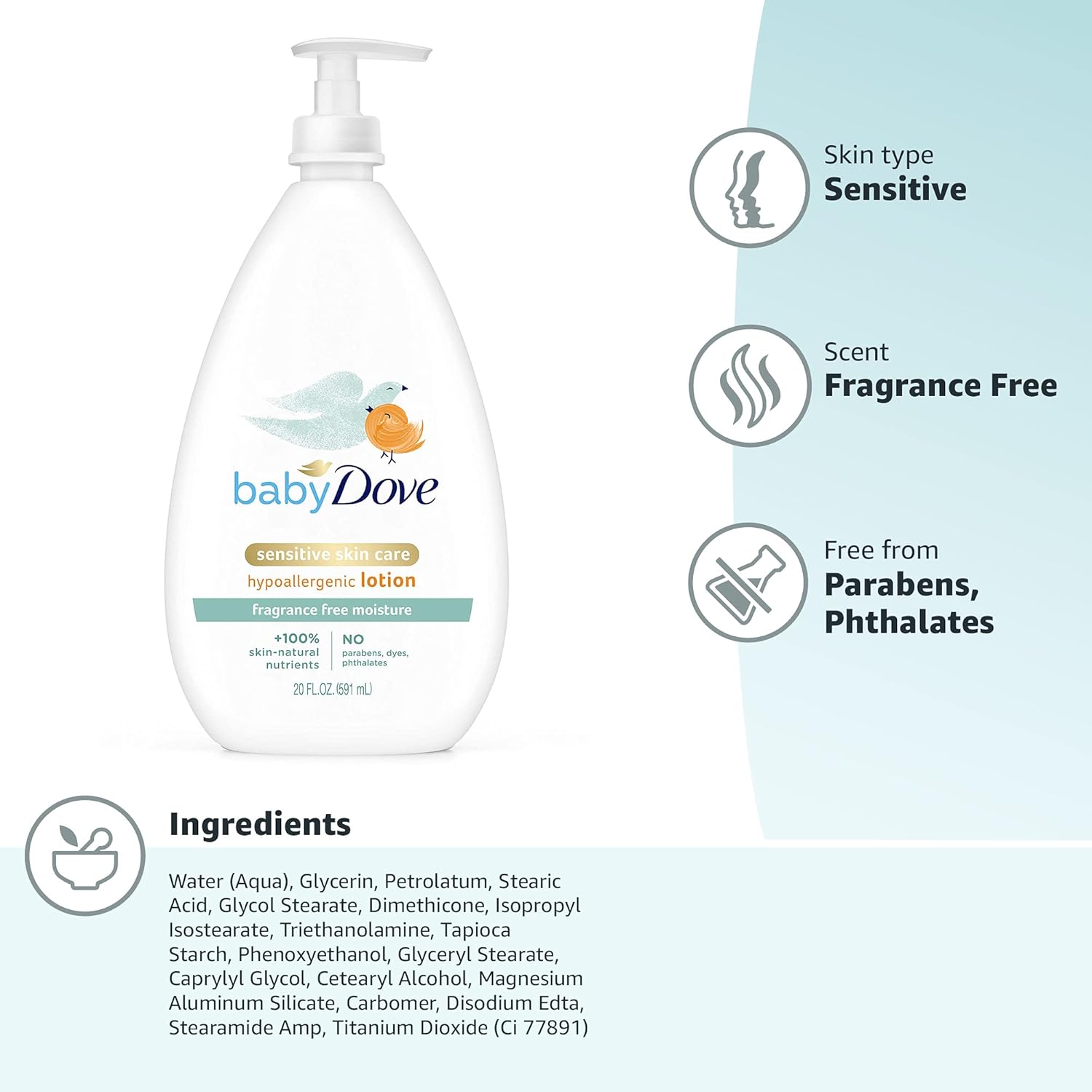 Baby Dove Face and Body Lotion for Sensitive Skin Moisture Fragrance-Free Baby Lotion 20 oz - Image 7