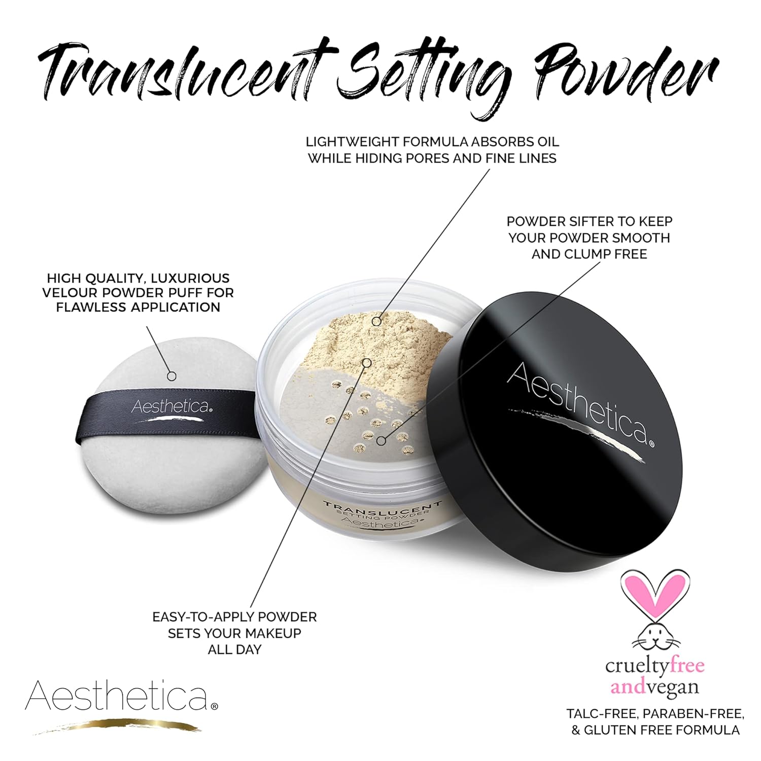 Aesthetica Translucent Setting Powder – Matte Finishing Makeup Loose Setting Powder – Flash Friendly Translucent Powder Foundation - Loose Face Powder Includes Velour Puff - Image 2