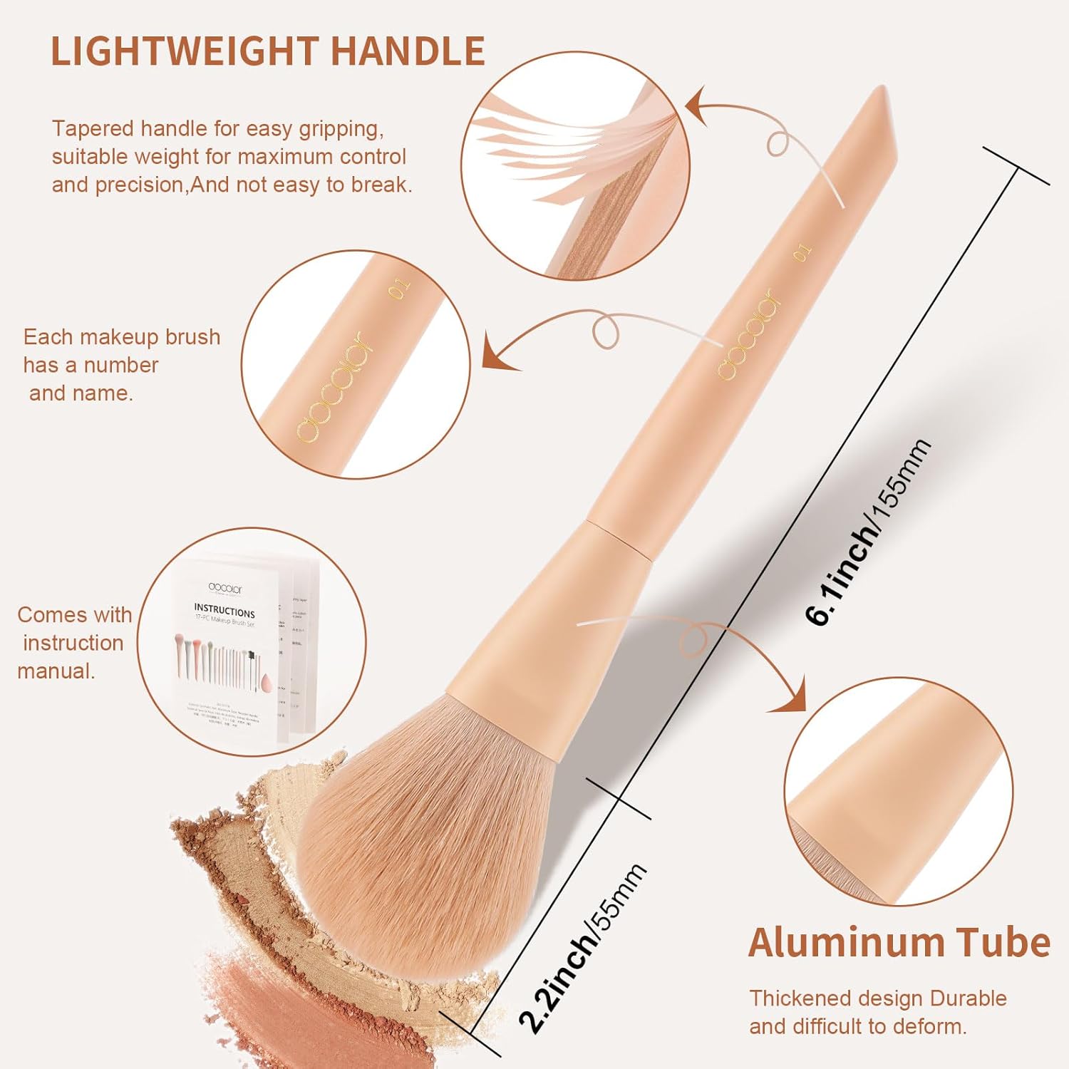 Docolor Makeup Brushes 17 Pcs with Makeup Bag and Makeup Sponge and Brush Protector Morandi Makeup Brush Set Premium Synthetic hair makeup brush Wooden handle Gift Box - Image 5