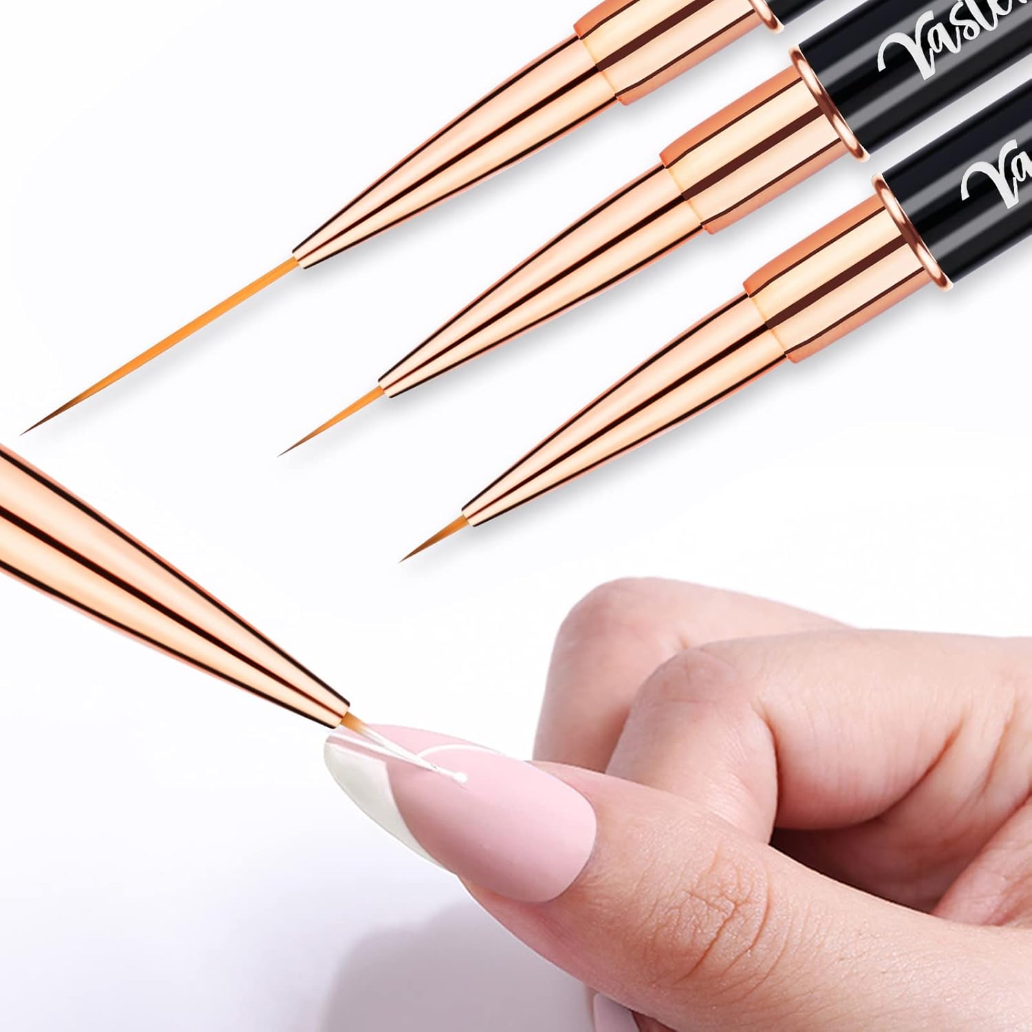 Yasterd Nail Art Brush Set Professional- 5pcs Double-Ended Nail Art Brushes for Long Lines, Thin Liner brush for Nails Detail, Nail Design Brush Ombre Brush 3D Brush Kits for Gel Polish Acrylic Nail Drawing - Image 6
