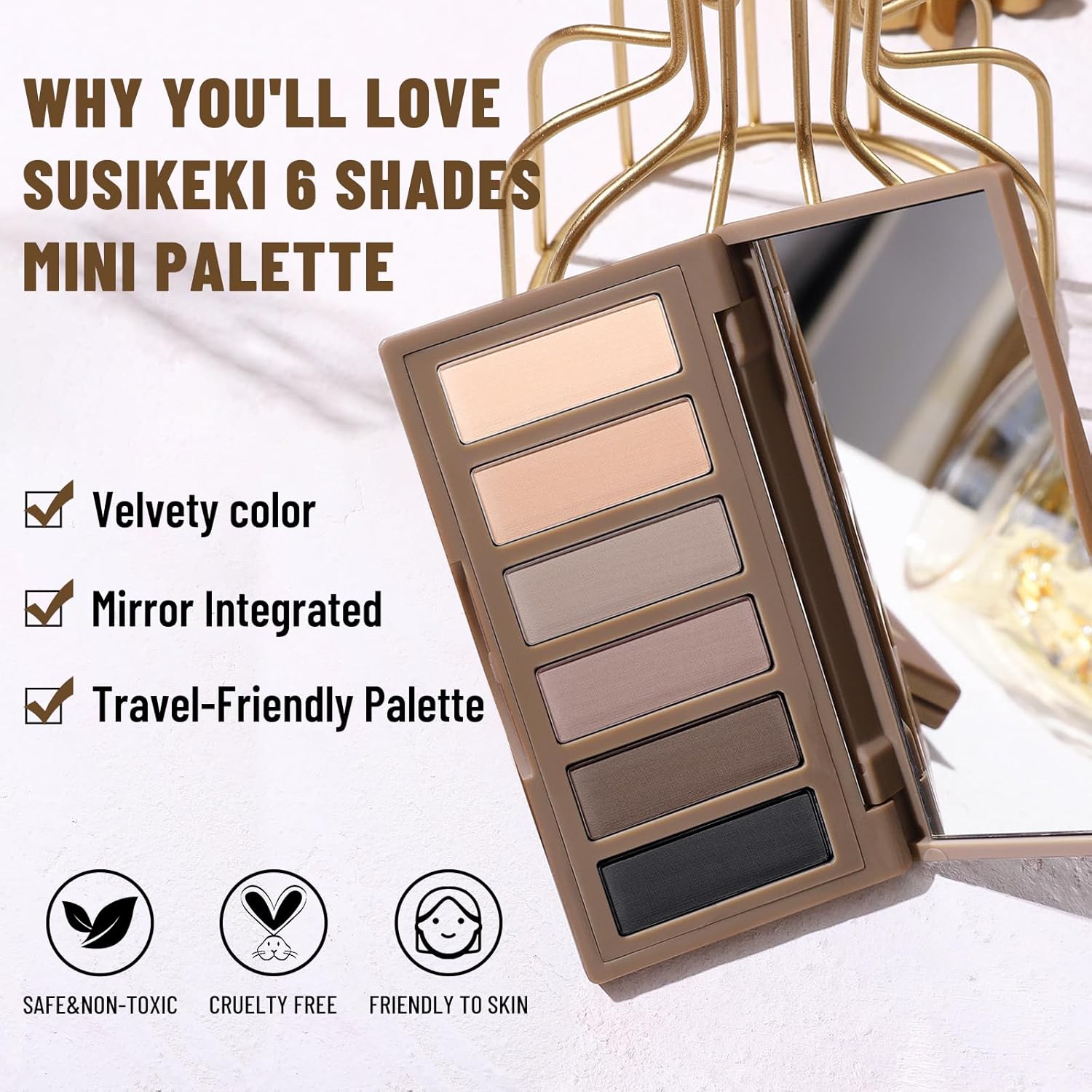 6 Colors Mini Naked Eyeshadow Makeup Palette Neutral Nude Smoky Eye Shadow Taupe & Brown Matte Make Up Pallet with Mirror Highly Pigmented Long Lasting Waterproof Travel Size Gift Kit 01 - Image 4