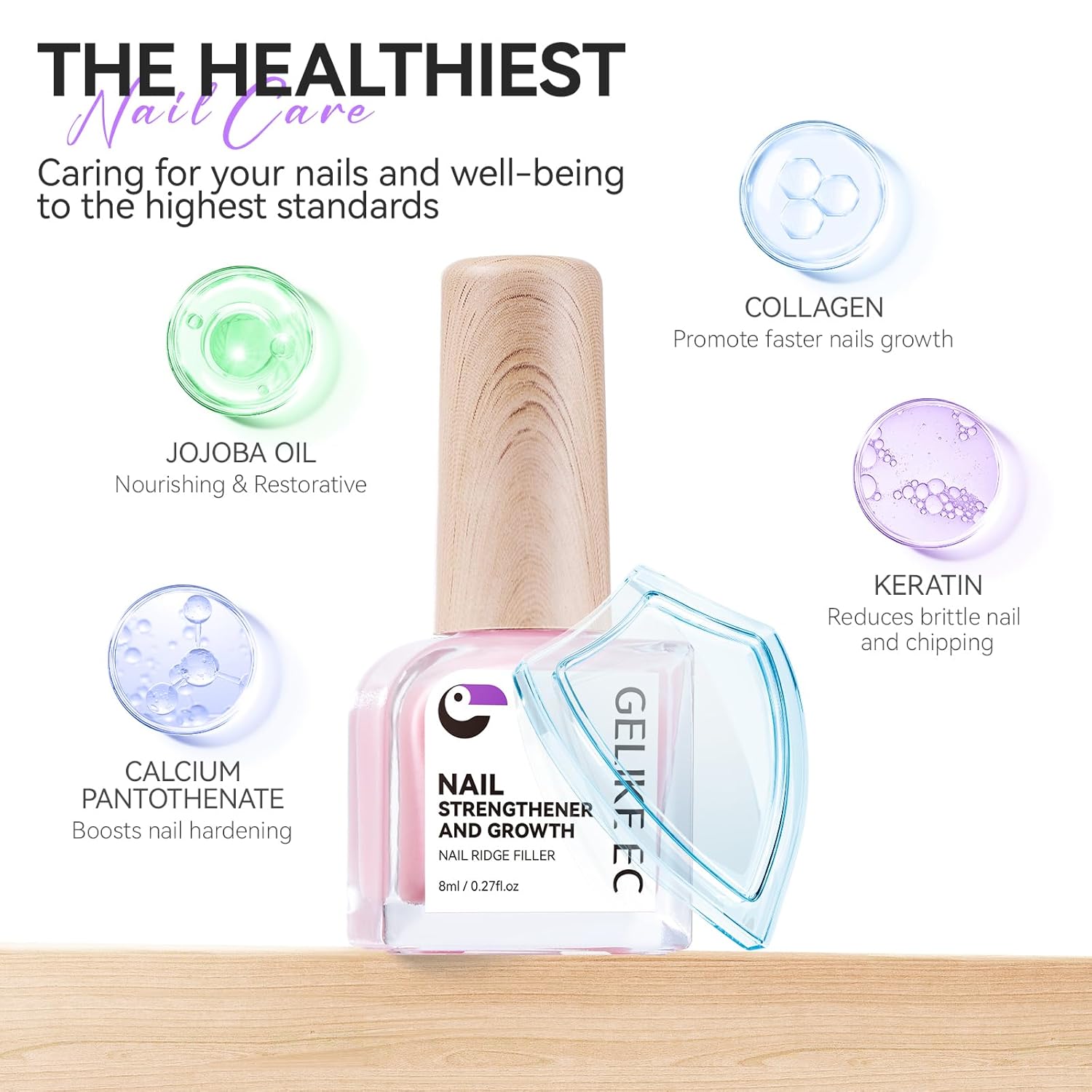 Gelike EC Nail Hardener & Strengthener: Milky Pink Ridge Filler, Nail Repair for Damaged Nails, Growth Treatment for Thin Nails, Extra Strong Polish - Natural, Vegan, Cruelty Free for Daily Home Salon - Image 7