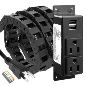 Drawer Outlet Kit with 2 15Amp AC Outlets & 2 USB Sockets 5V 2A, in Drawer Receptacle Kit for Bathroom Kitchen Bedroom Offices