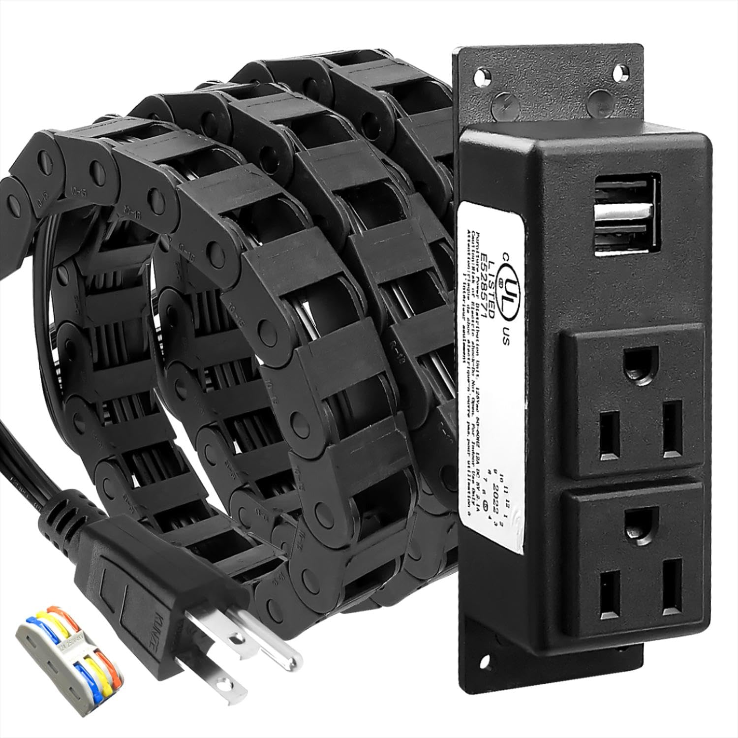 Drawer Outlet Kit with 2 15Amp AC Outlets & 2 USB Sockets 5V 2A, in Drawer Receptacle Kit for Bathroom Kitchen Bedroom Offices