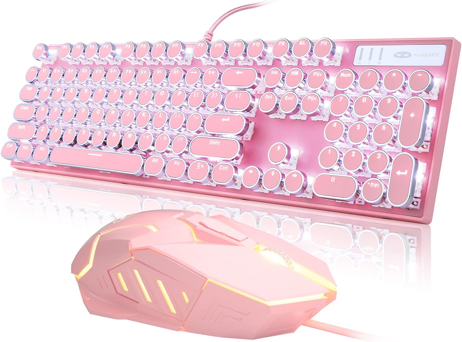 Retro Pink Typewriter-Style Keyboard and Mouse Combo, Cute Light Up Wired Mechanical Keyboard with Linear Red Switches, Full Size for Gaming, Work, Mac, PC, Windows - Image 9