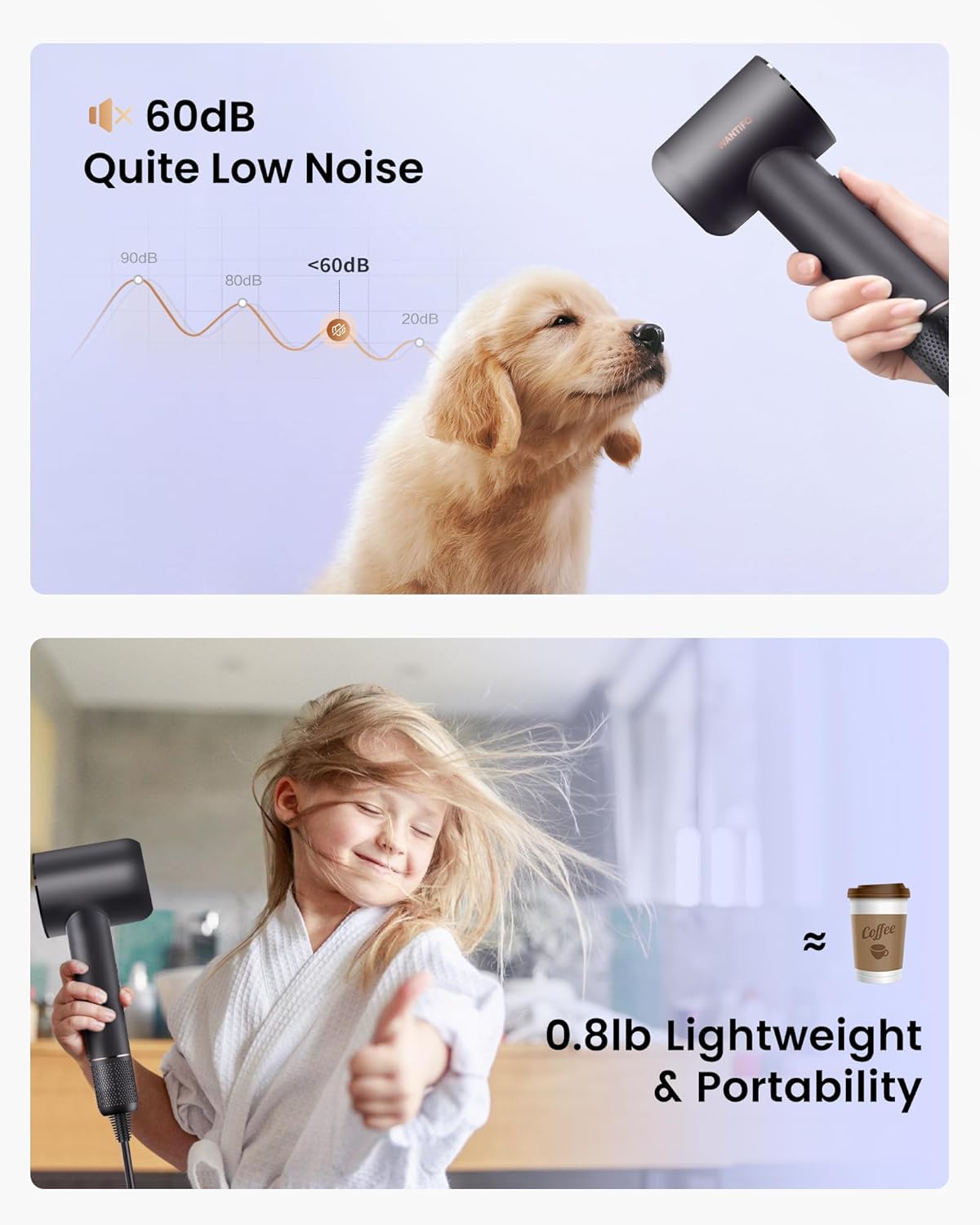 Ionic Hair Dryer High Speed Blow Dryer with 110000 RPM Brushless Motor Fast Drying - LED Display, Thermo-Control, Low Noise Professional Portable Hairdryer for Travel, Salon, Home, Gift (Black) - Image 8