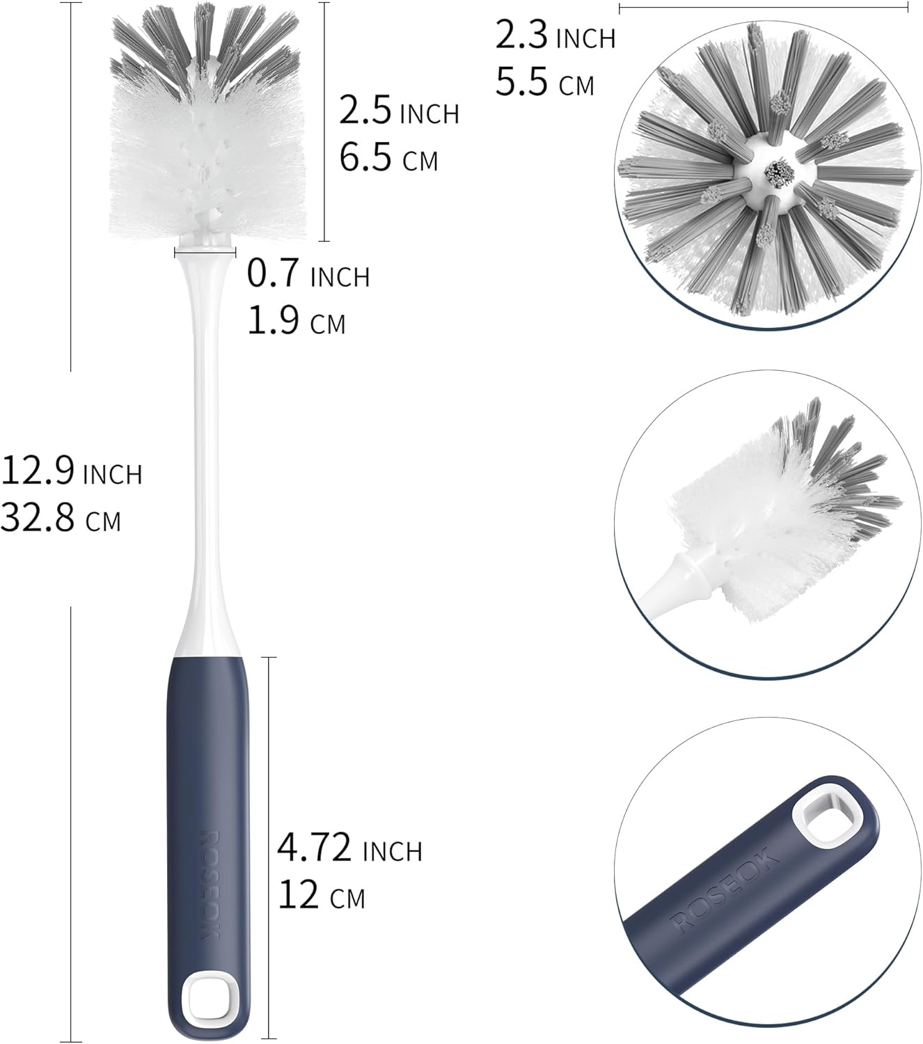 Long Handle Water Bottle Brush,Flexible Bottle Brush for Cleaning Milkshake Cup,Sports Bottle,Navy Blue,2 Pack - Image 8
