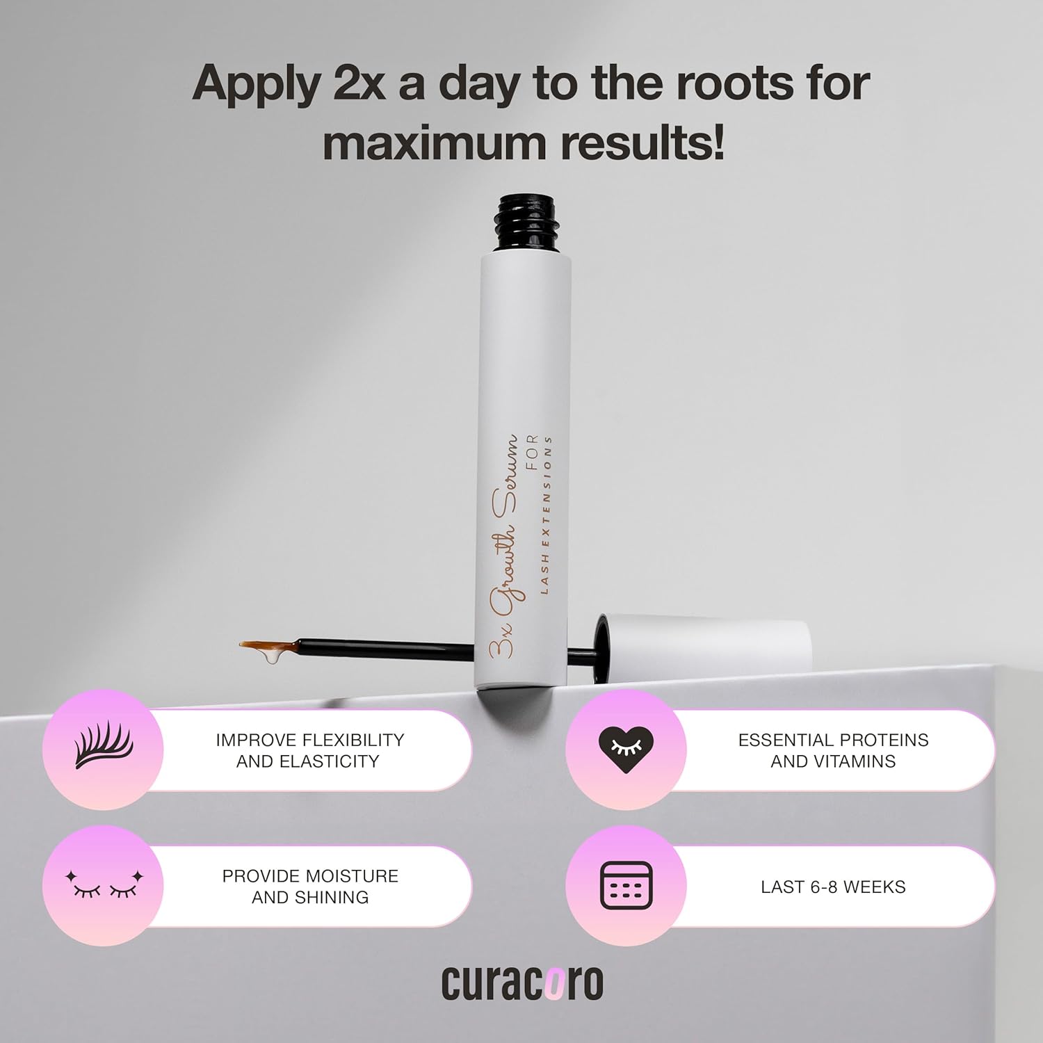 Curacoro 3x Lash Growth Serum for Extensions and Natural Lashes, 5ml Peptide Solution - Image 3