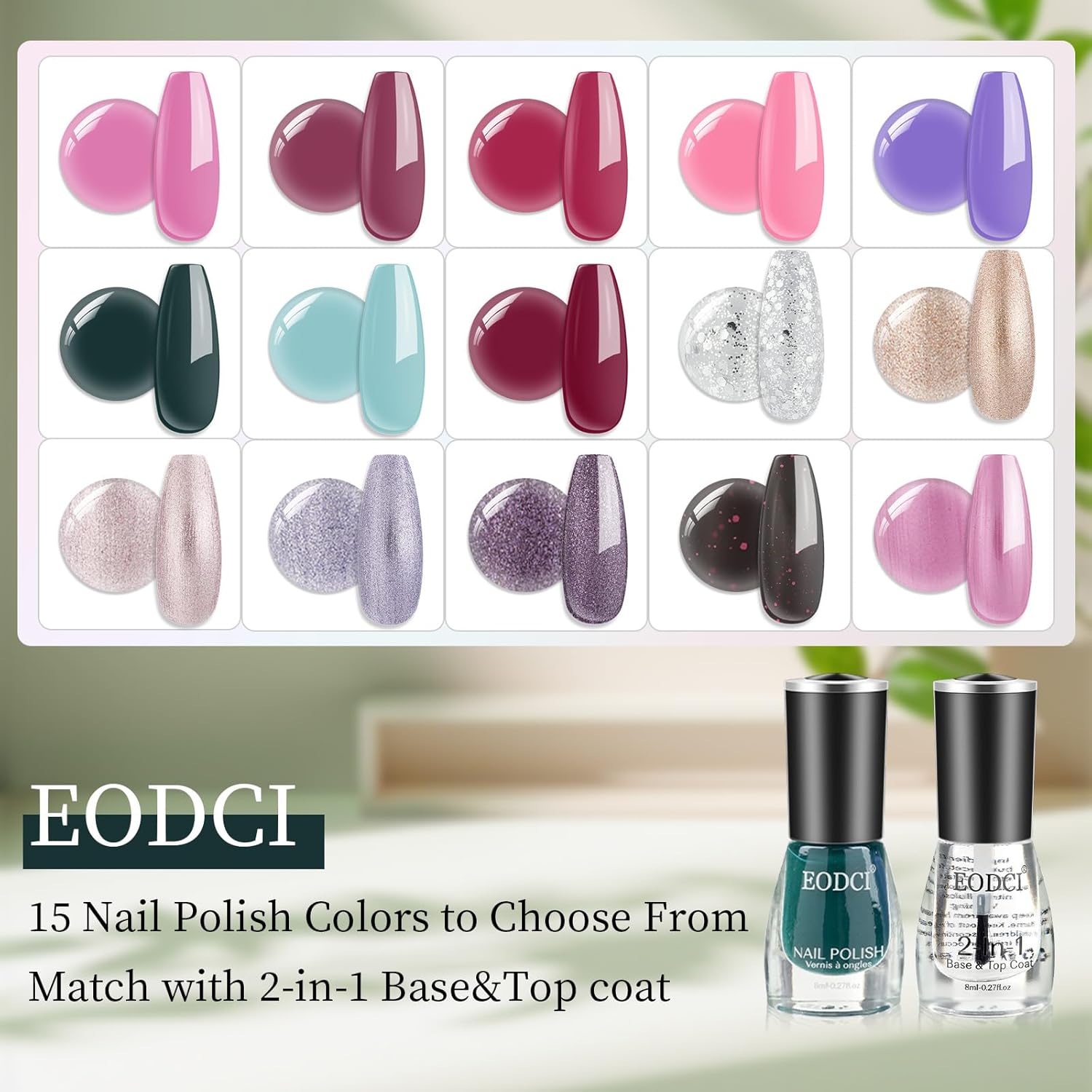 16 Piece Quick Dry Nail Polish Set 15 Vibrant Colors with 2in1 Base Top Coat - Image 2