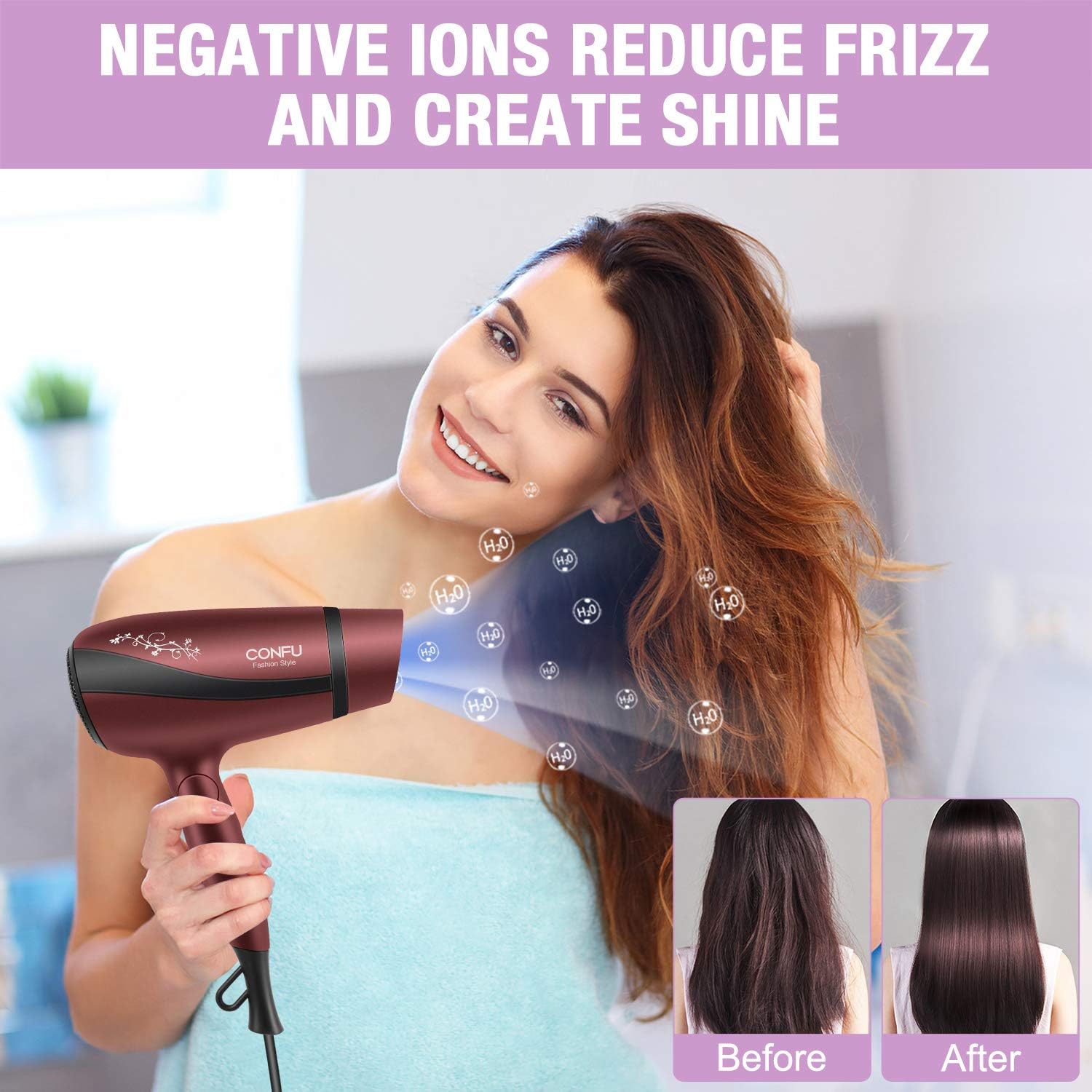 CONFU 1600W Portable Travel Blow Dryer, Ceramic Tourmaline Ionic, Compact Folding Lightweight for Women - Image 3