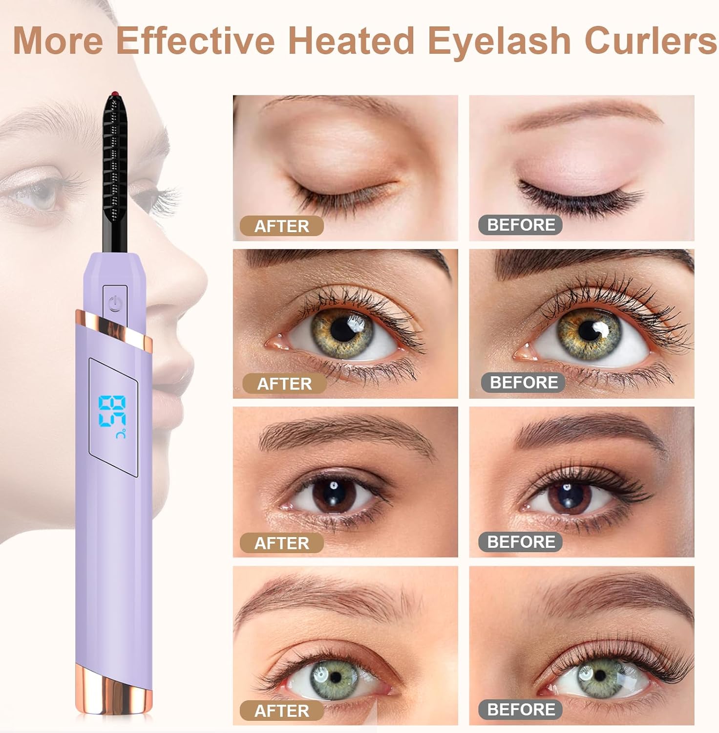 Heated Eyelash Curler, Electric Eye lash Curler, USB Rechargeable Lash Curler with Eyelash Comb 24 Hours Long Lasting - 2025 Updated New Model(Purple ) - Image 5
