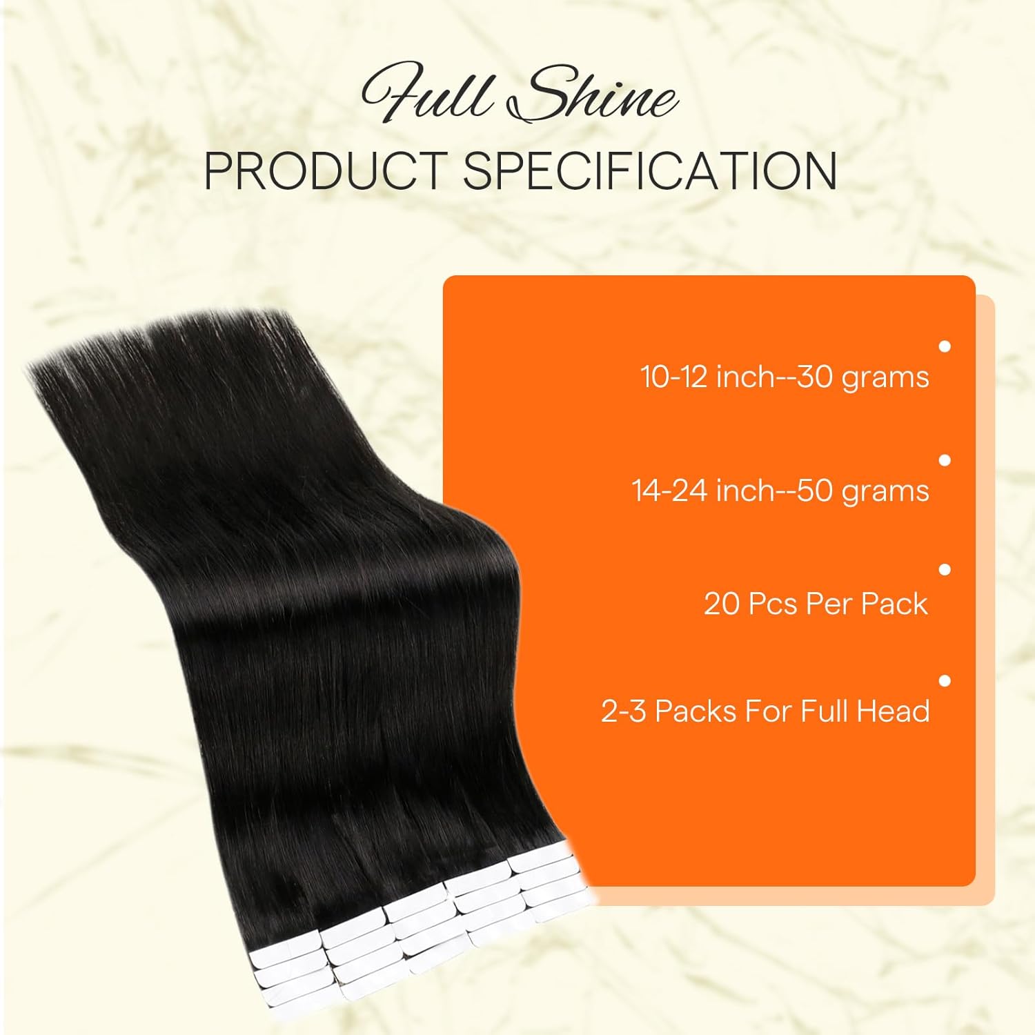 Full Shine Tape in Hair Extensions Black 18 Inch Straight Color 1B Natural Off Black Invisible Seamless Tape in Extensions Human Hair 50 Grams 20PCS Straight Remy Extensions for Women Real Hair - Image 3