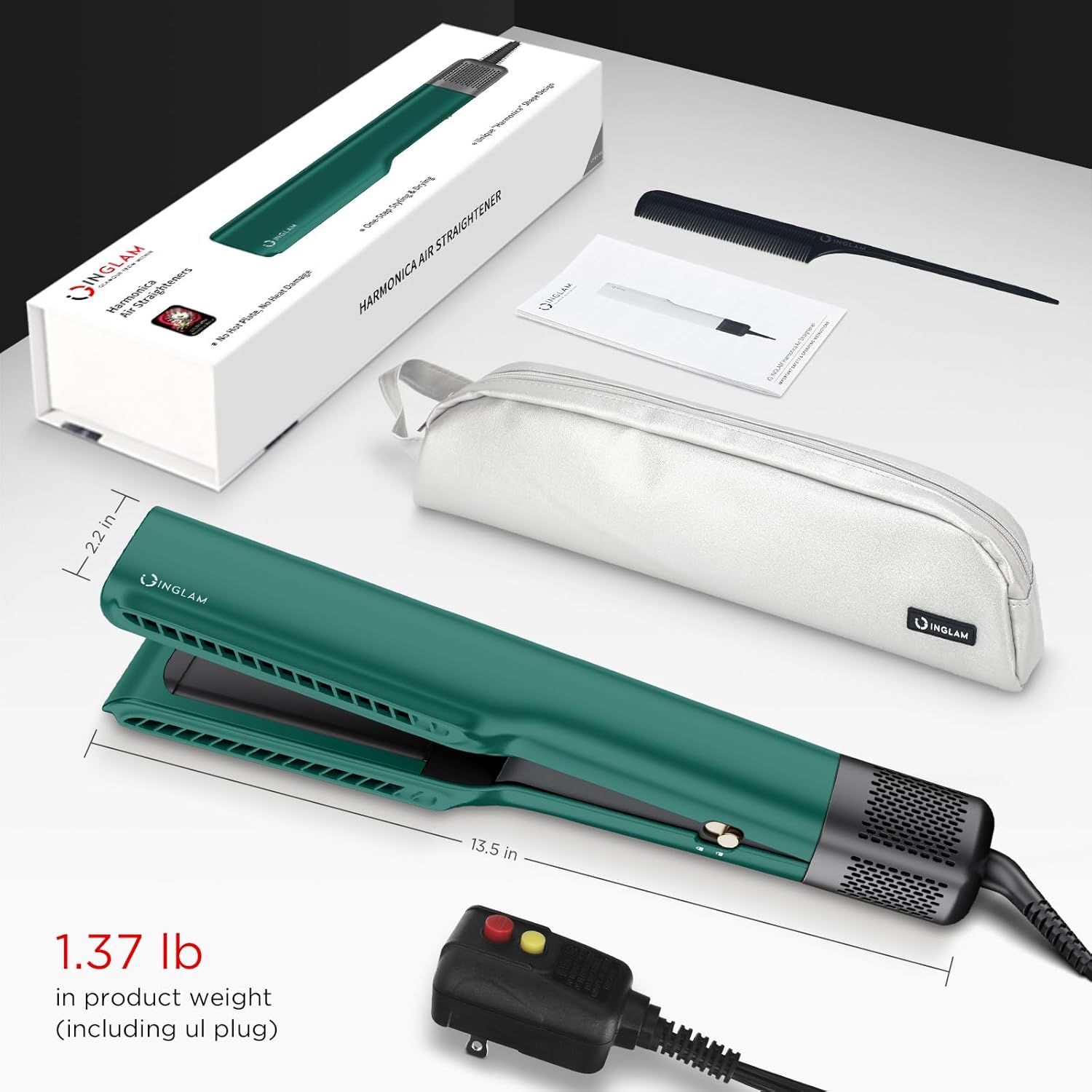 IG INGLAM Air Straight, Style from Wet Hair, 200M Ionic Dryer Straightener for Medium Long Hair (14'-30'), 2 in 1 Fast Drying and Straightening, Dark Green - Image 9
