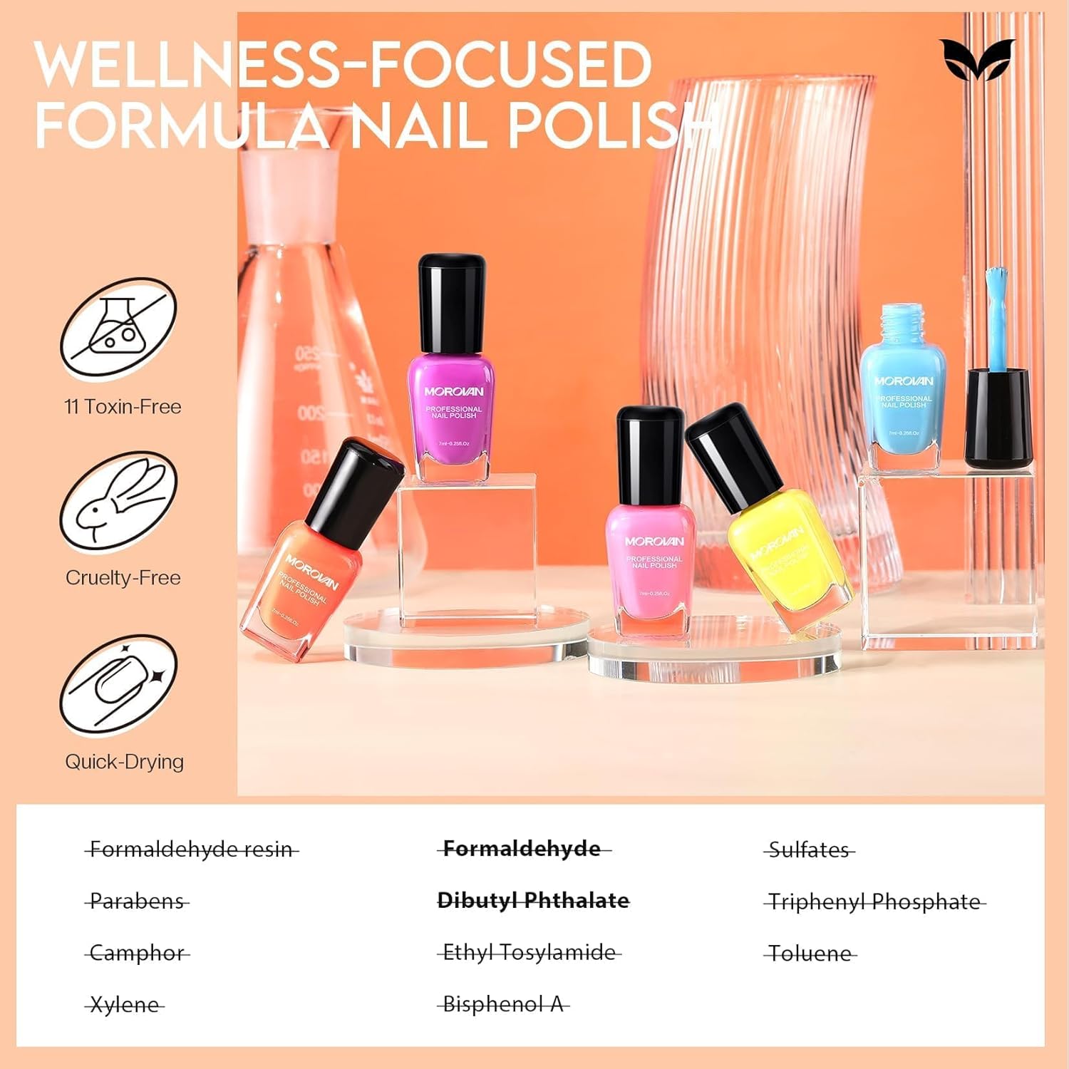 Morovan Nail Polish Set Fingernail: Neon Quick Dry 6 Bright Colors Rainbow Nail Polish Kit Regular Finger Nail Polish Pack Summer 0.25oz Glossy Nail Polish Gifts for Women - Image 4
