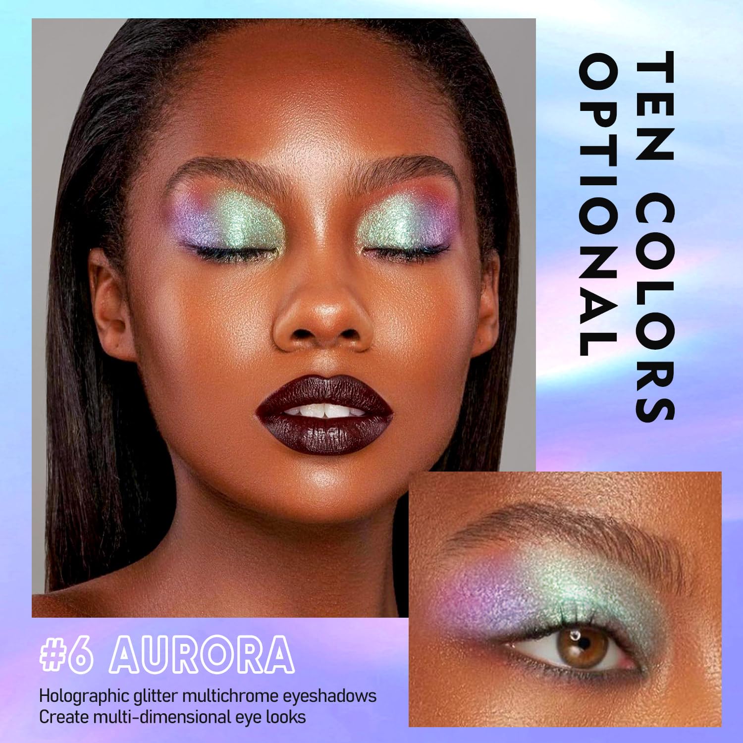 MAKI YIKA Glitter Liquid Eyeshadow Chameleon Metallic Eyeshadow MultiColor Shifting Long Lasting Multichrome Holographic Eye Topper Glitters (#6 Aurora) - Image 3
