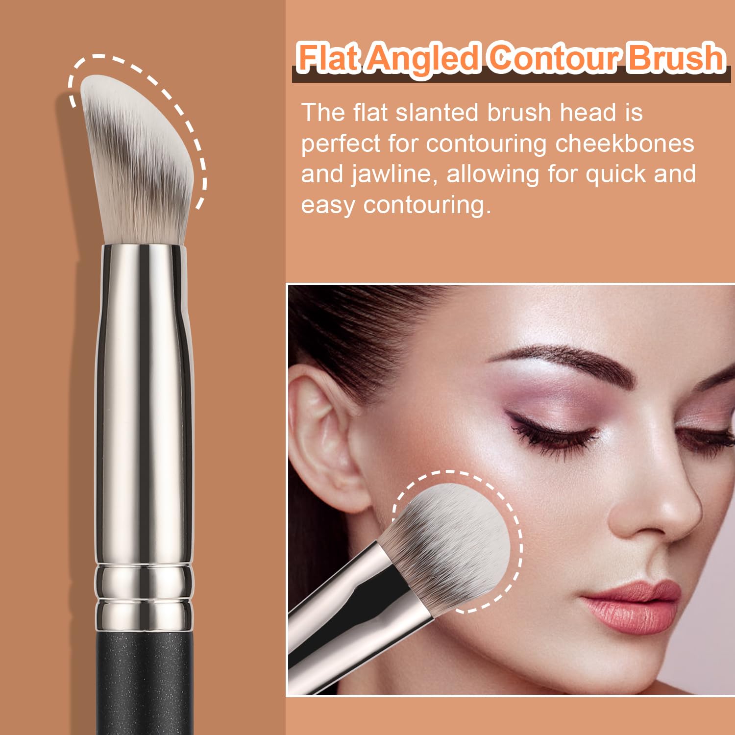 TEOYALL Contour Conceal Brush Set, 3PCS Angled Synthetic Under Eye Concealer Brush for Blending Setting Buffing with Liquid, Cream and Powder Cosmetic (270S/370S/Angled) - Image 3
