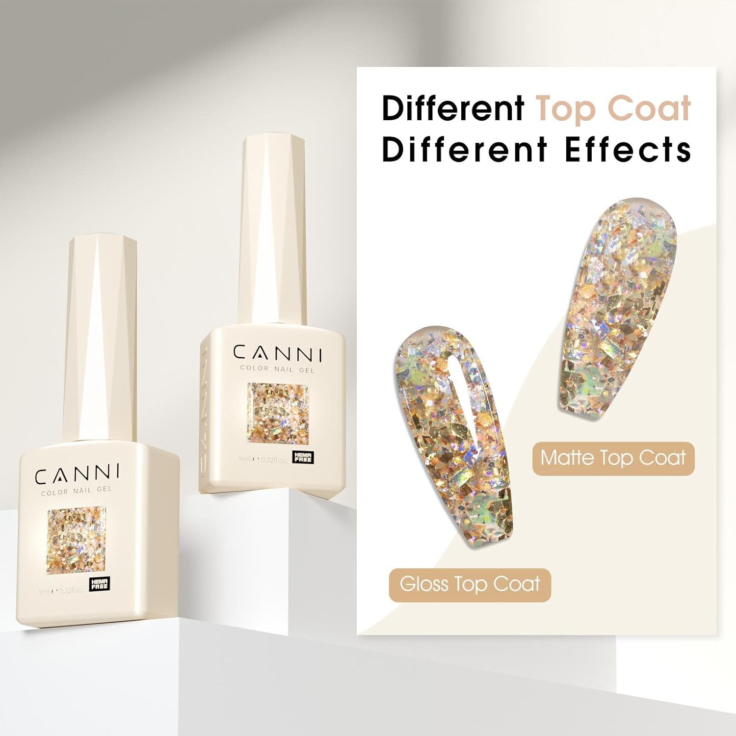 CANNI Glitter Gel Nail Polish 1pcs 9ml Broken Gold color Glitter Nail Polish Soak Off Uv LED Nail Lamp Prism Flash Series Nail Art Manicure Salon DIY Home - Image 7