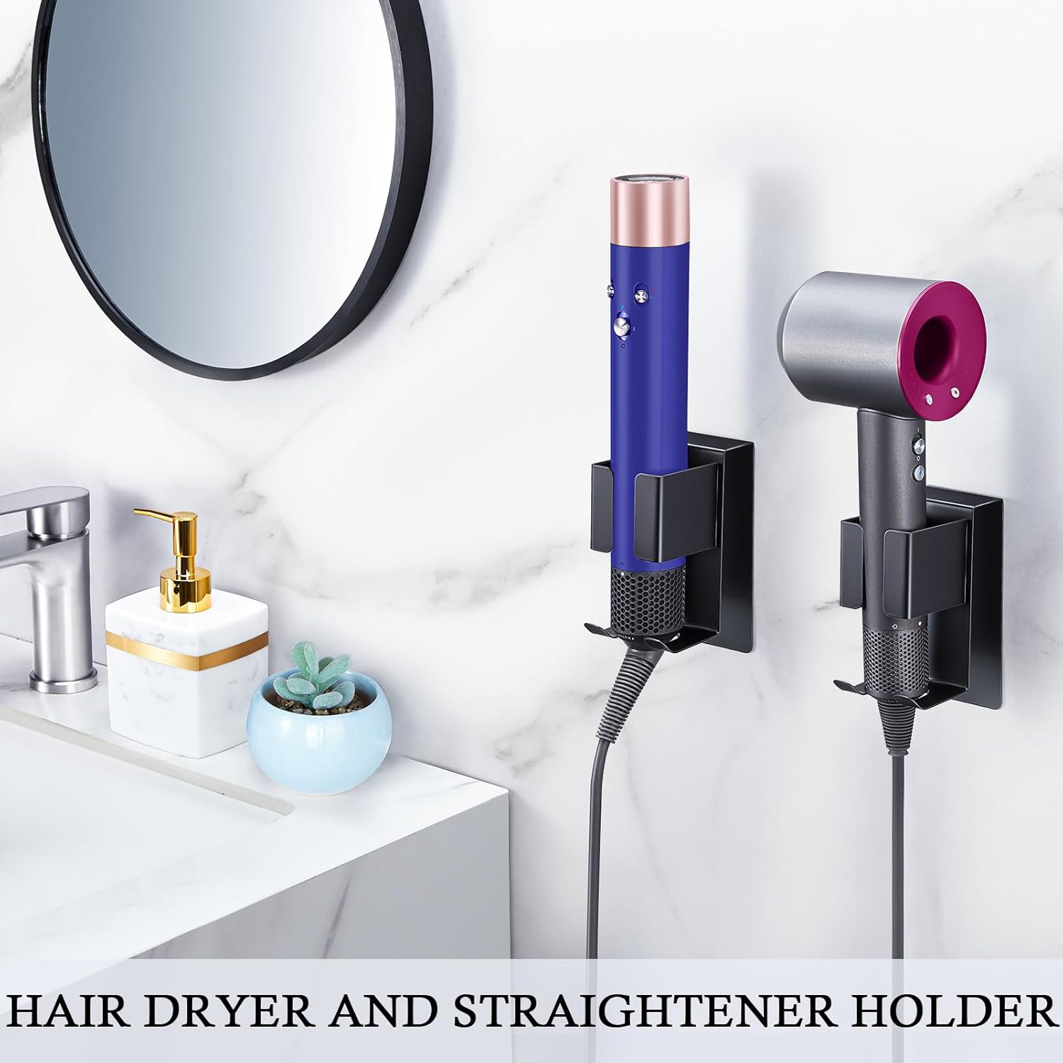 Hair Straightener Holder Wall Mount Curling Iron Holder, Black Blow Dryer Holder Wall Mounted, Adhesive Hair Dryer Holder, Hair Tools Organizer Storage for Bathroom Vanity - Image 2