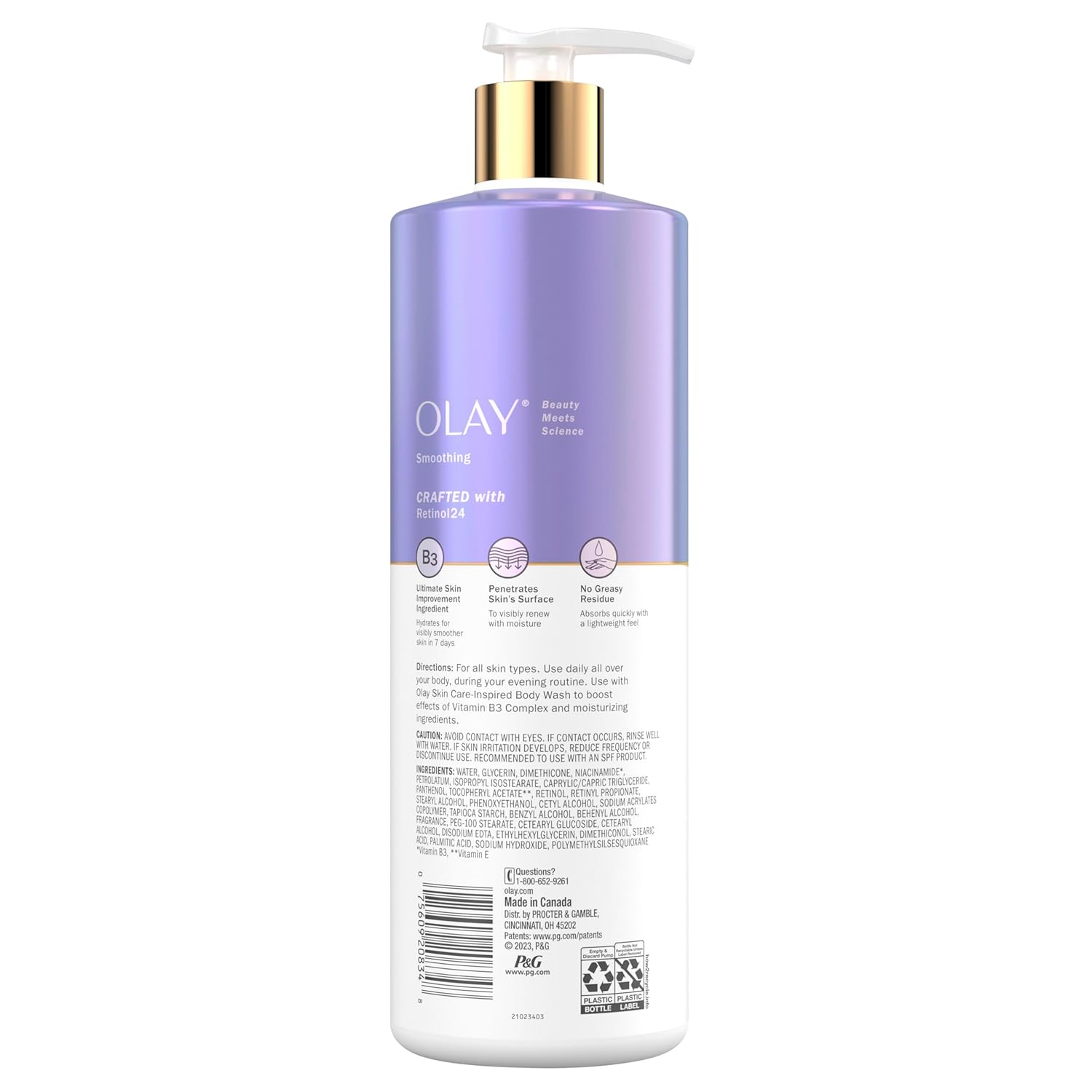 Olay Body Lotion for Women, Smoothing with Retinol Serum, Visibly Smoother Skin, 24hr Moisture & Hydration, Fast Absorbing Formula, Vitamin B3 Complex, For All Skin Types, 17 fl oz - Image 8