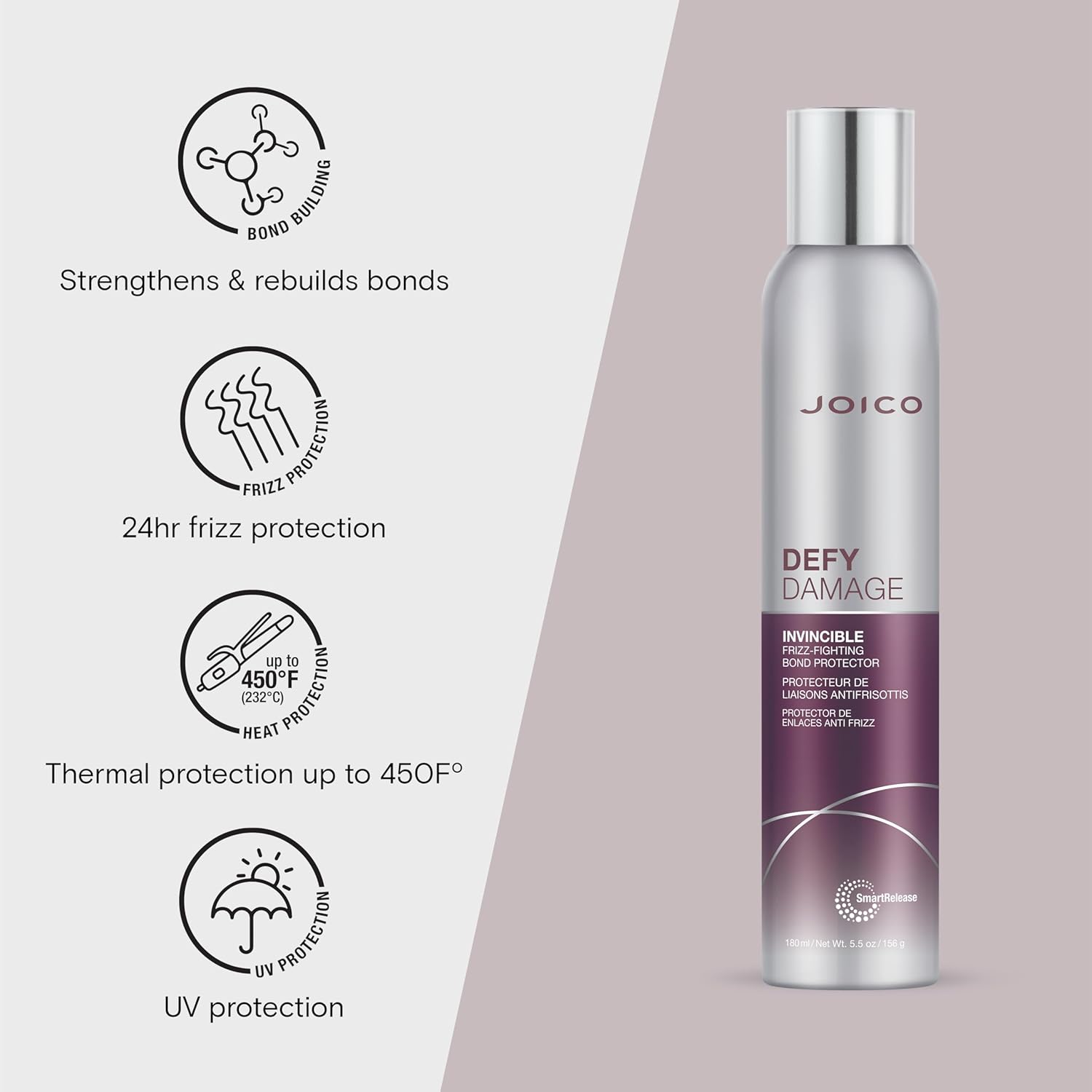 Joico Defy Damage Invincible Frizz-Fighting Bond Protector | 24 Hour Frizz Protection | Thermal Heat & Humidity Protection | Boost Shine | Reduce Breakage | Leave-In Spray | 180mL - Image 3