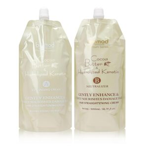 Hair Straightening Rebonding Cream Cocoa Butter Hydrolyzed Keratin Hair Treatment Hair Straightener Cream for Straighter Shinier and Healthier Hair, All Hair Types 2*16.9Fl Oz