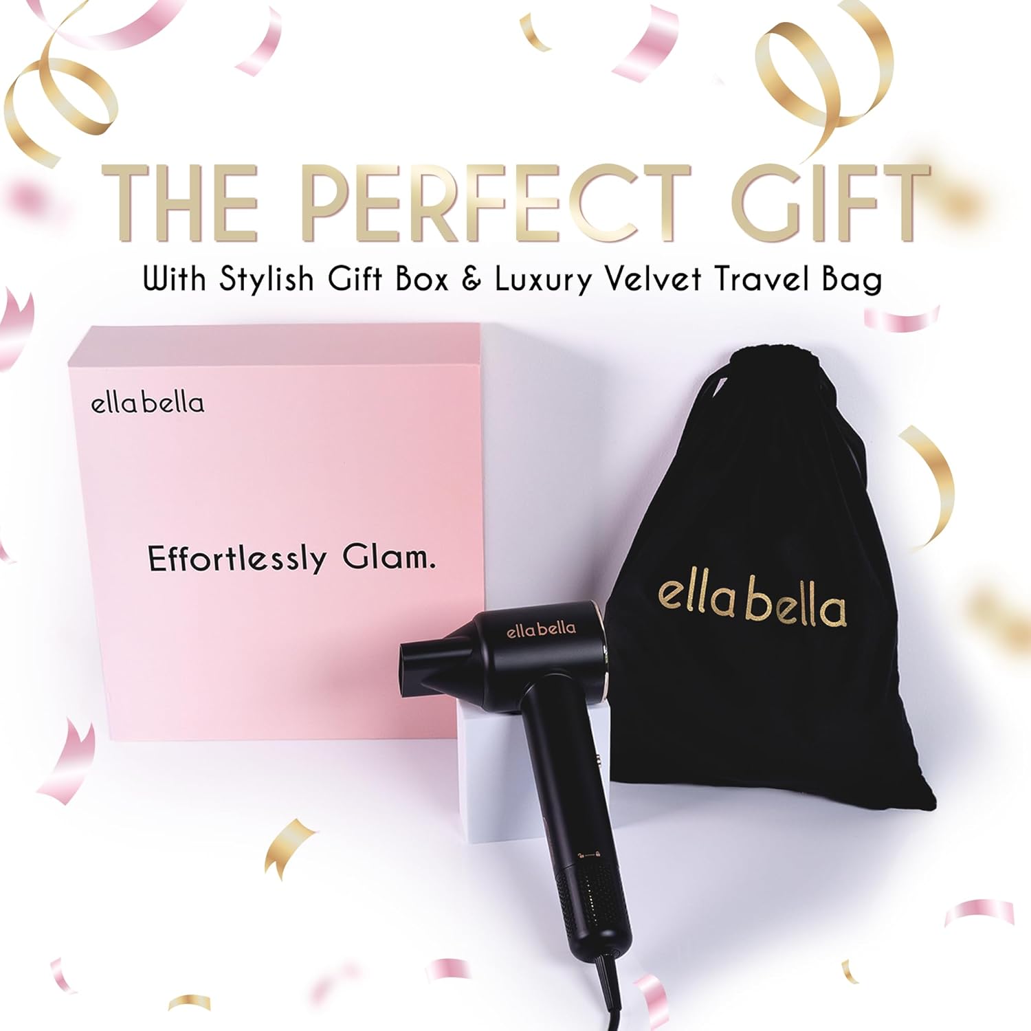 ELLA BELLA® Compact Plasma Hair Dryer, Advanced Plasma Technology Blow Dryer with Digital Display, Rapid Drying, Low Noise, & Luxury Velvet Travel Bag - Includes Diffuser & Nozzle- for All Hair Types - Image 6