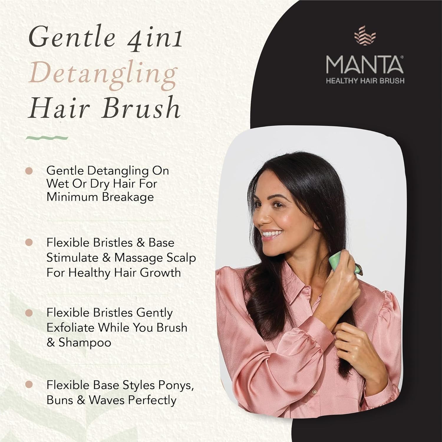 Manta Original Anti-Breakage Hairbrush – Gentle Detangling Brush for Wet & Dry Hair, Flexible Hairbrush for All Types, Healthy Hair Care for Women & Men, Black - Image 5