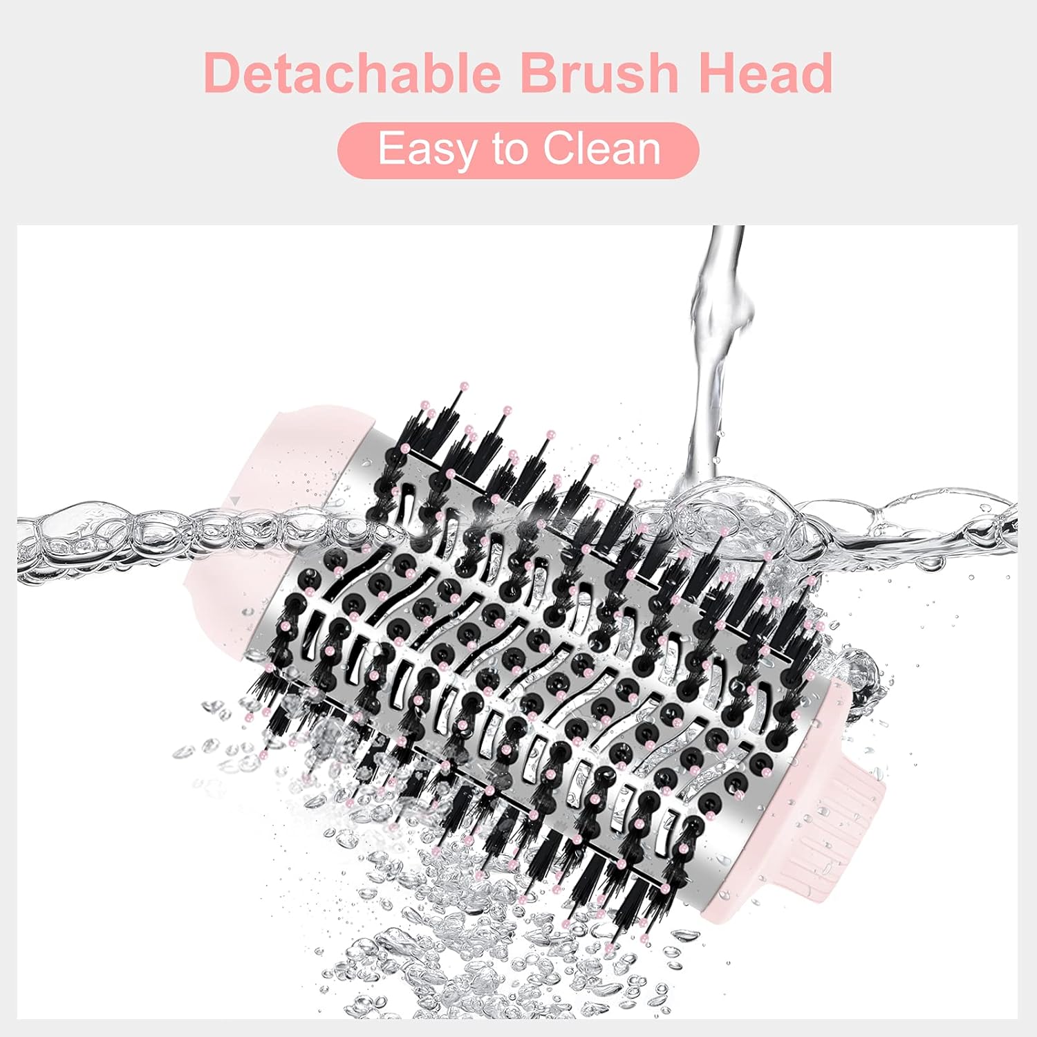 IG INGLAM 4 in 1 Blowout Hair Dryer Brush Set - Negative Ion Detachable Hair Dryer, Volumizer Styler with 2 Brush Heads, Pink - Image 9