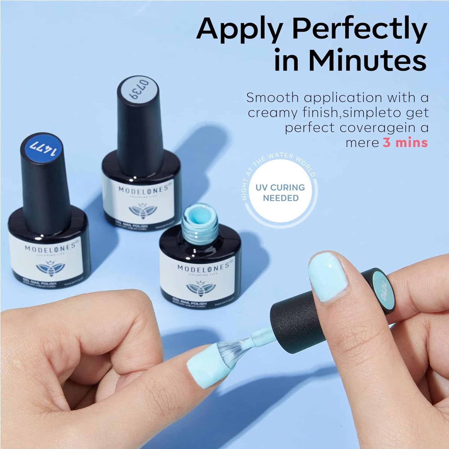 modelones Blue Gel Nail Polish Set 6 Colors, Royal Blue Sky Blue Glitter Navy Blue Nail Gel Polish Kit Light to Dark Shades Soak Off Pastel Spring Nail Art Gel Salon DIY Manicure Gift for Women Girl - Image 8