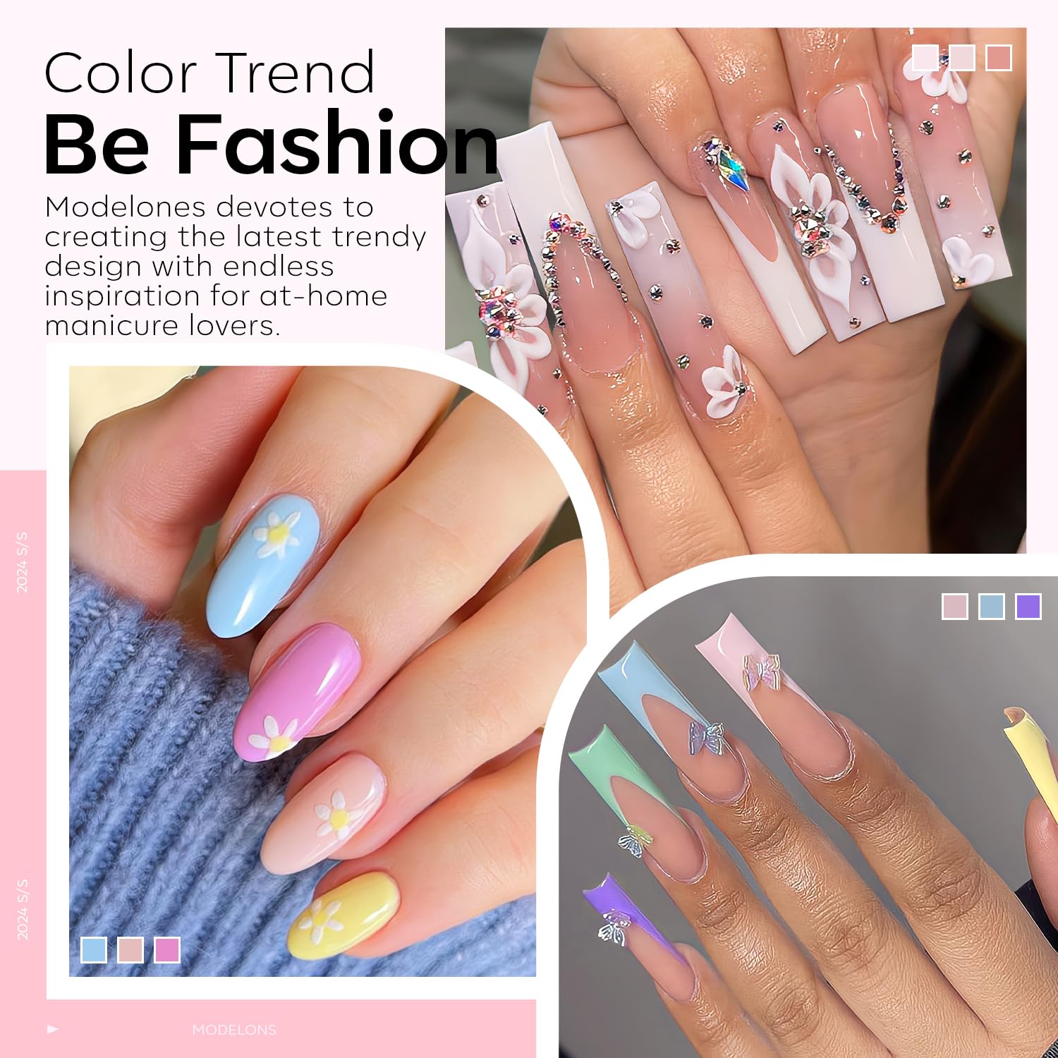 Modelones Pink Acrylic Powder Kit - 6 Colors Pastel Yellow Blue Purple Macaron Spring Cover Powder for Nail Art Extension - No Lamp Needed (A3-PearlyMint Frost) - Image 2