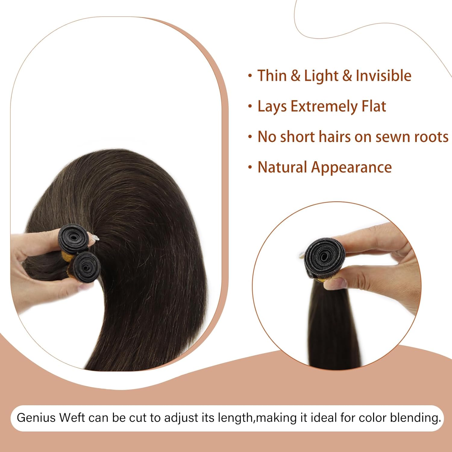 Full Shine Sew in Hand Tied Weft Hair Extensions Weft Extensions Human Hair Remy Human Hair Dark Brown Wefts Brazilian Hair For Women Invisible Weave Color #2 60 Gram 22 Inch - Image 4