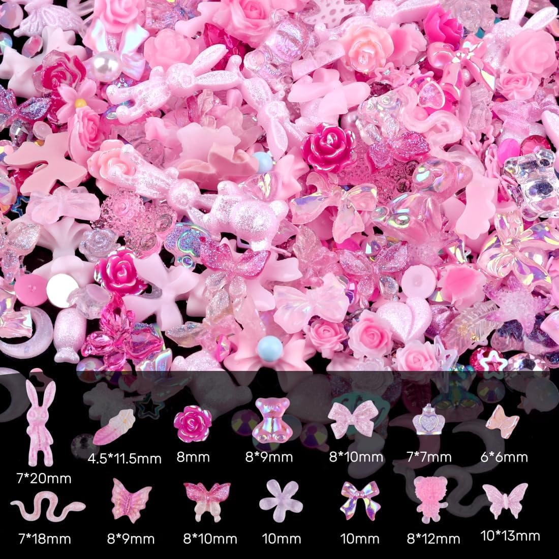 300pcs Nail Art Charms Kit,Over 100pcs Mixshape Resin Nail Gems and 100 pcs Mixed Flatback Nail Rhinestones Pearls with Over 100pcs Nail Sequins for Nail Art Accessories (Pink) - Image 3