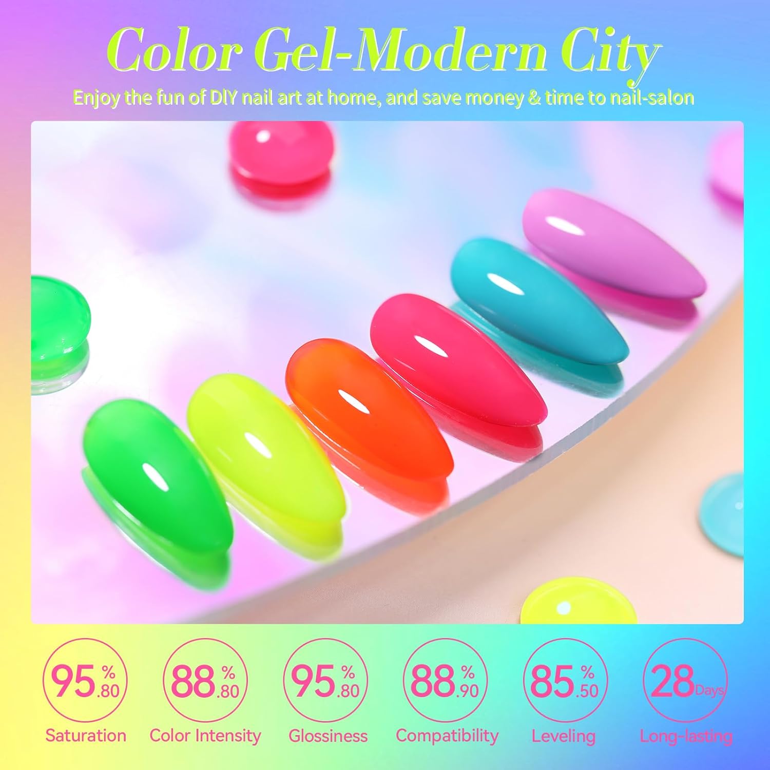 Born Pretty Gel Nail Polish Neon Gel Nail Polish Set Fluorescent Gel polish Orange Hot Pink Blue Yellow Green Purple Vibrant Soak Off U V LED Gel Nail Polish Nail Art 7ml 6pcs - Image 3