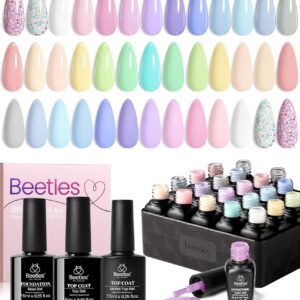 beetles Gel Polish Set - 23Pcs Pastel Nail Set with Glossy & Matte Top Coat Base Coat, Yellow Pink White Purple Blue Bright Color Macaroon Glitter Uv Nails Paradise Gel Polish Gift for Women & Girls