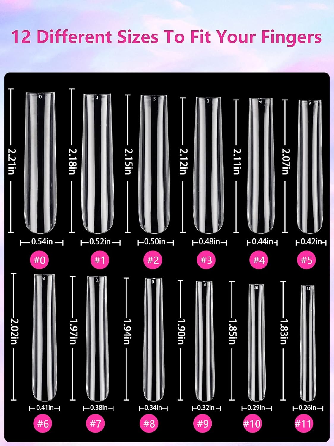 504 Pieces Clear Extra Long Square Acrylic Nail Tips, Full Cover Tapered Design - Image 6