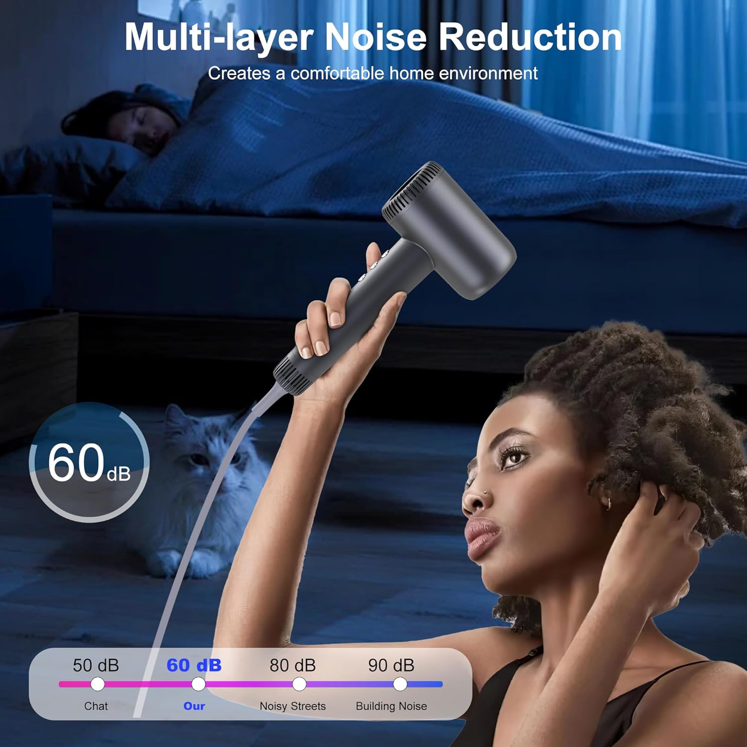 Hair Dryer, 180000 RPM High-Speed Blow Dryer, 1600W Low Noise Brushless Motor, Negative Lonic Professional Care Hair Dryer, 4 Thermo-Control with Magnetic Diffuser and Nozzle for Travel, Salon(Gray) - Image 5