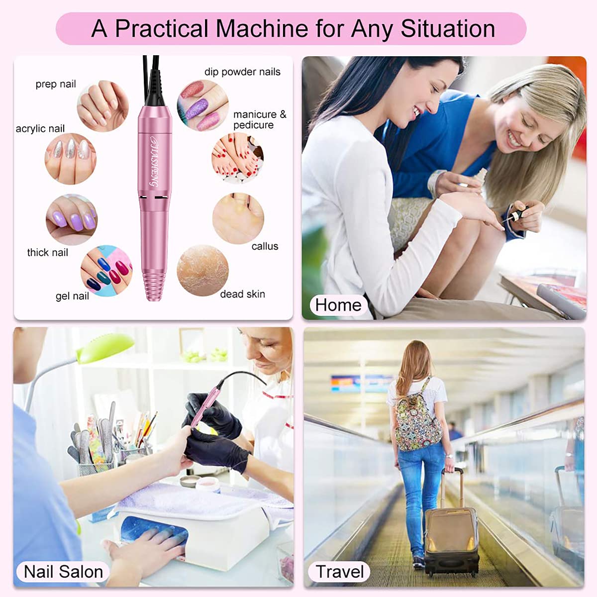 Pink Professional 20000 RPM Electric Nail Drill Kit Acrylic Gel Manicure Polish Remover with Sanding Bands - Image 8