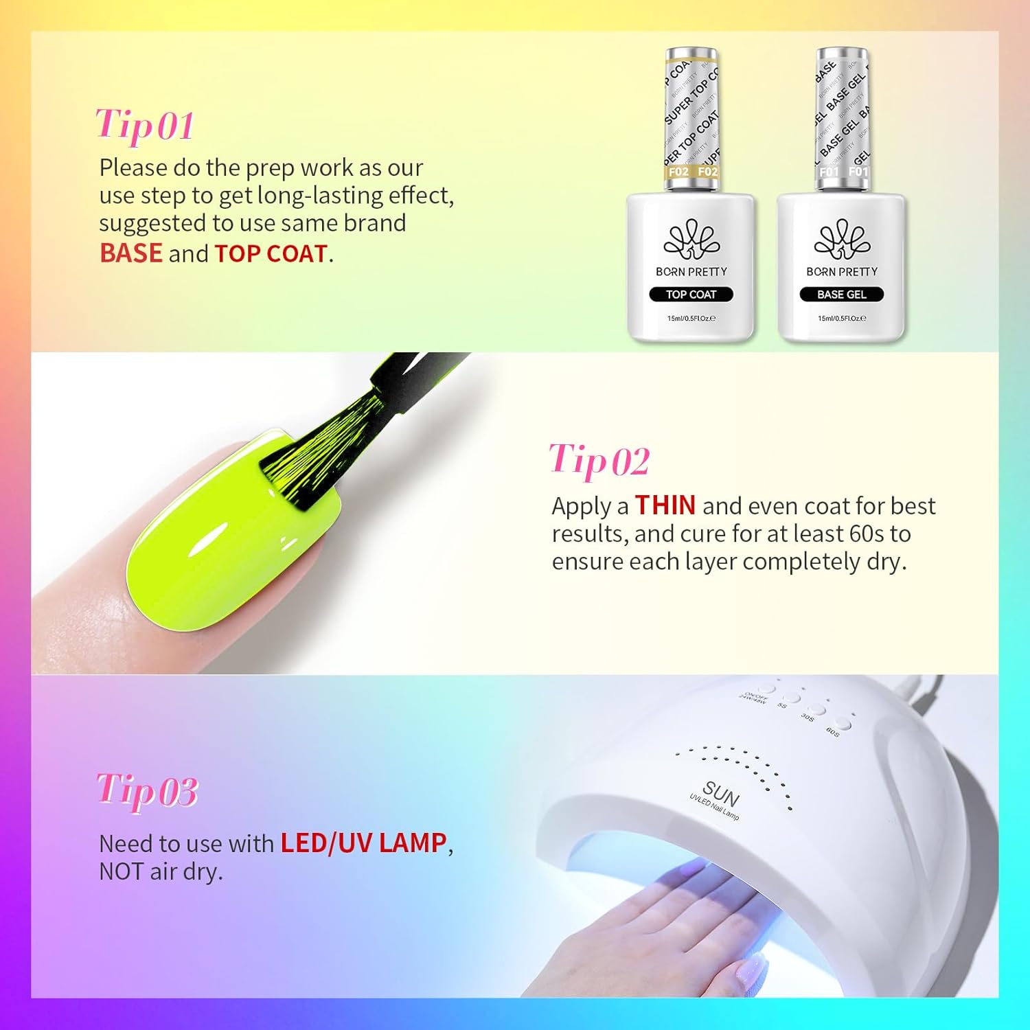 Born Pretty Gel Nail Polish Neon Gel Nail Polish Set Fluorescent Gel polish Orange Hot Pink Blue Yellow Green Purple Vibrant Soak Off U V LED Gel Nail Polish Nail Art 7ml 6pcs - Image 7