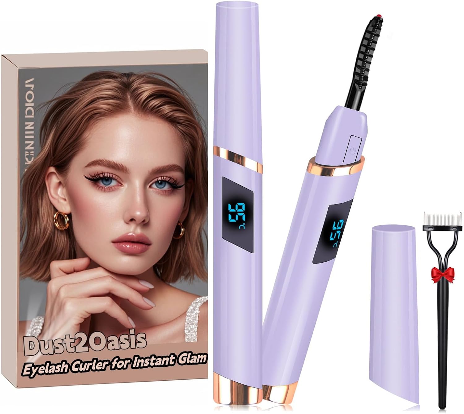 Heated Eyelash Curler, Electric Eye lash Curler, USB Rechargeable Lash Curler with Eyelash Comb 24 Hours Long Lasting - 2025 Updated New Model(Purple )