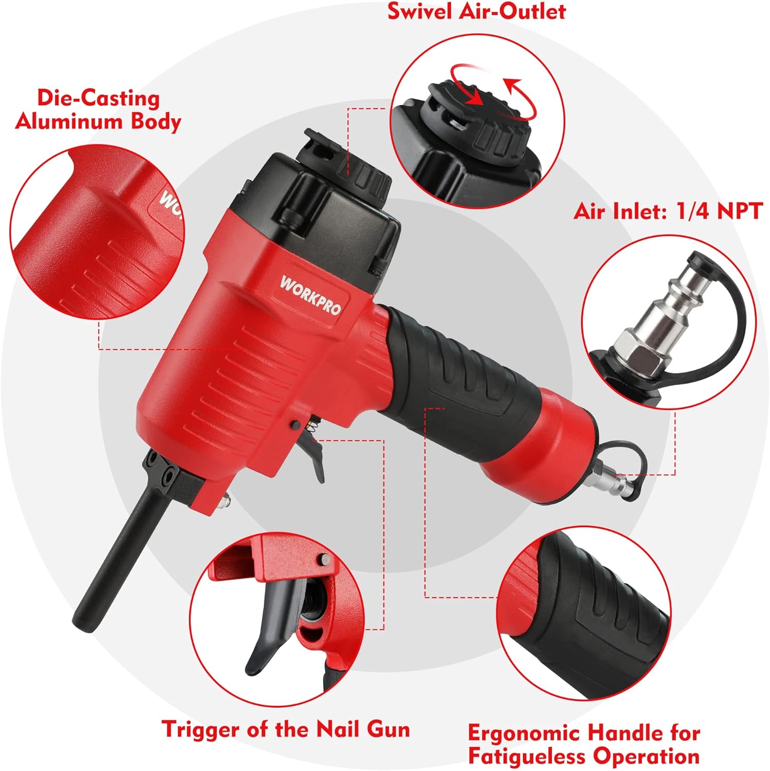 WORKPRO Pneumatic Nail Remover, Professional Heavy Duty Punch Nailer/Nail Puller/Nail Remover for Wood Workpieces, 60-100 PSI Denailer Removes 9-16 Gauge Nails - Image 4