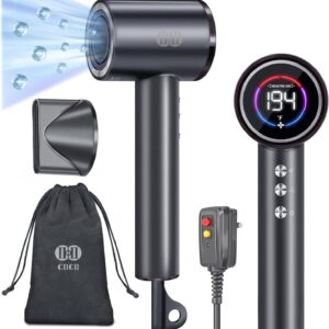 CIICII Negative Ionic Hair Dryer Professional, 120000RPM High Speed Blow Dryer (1600W Brushless/ 3-Speed/ 4-Temp & HD Display & Portable Bag) Fast Drying Hairdryer for Home, Travel & Salon (Black)