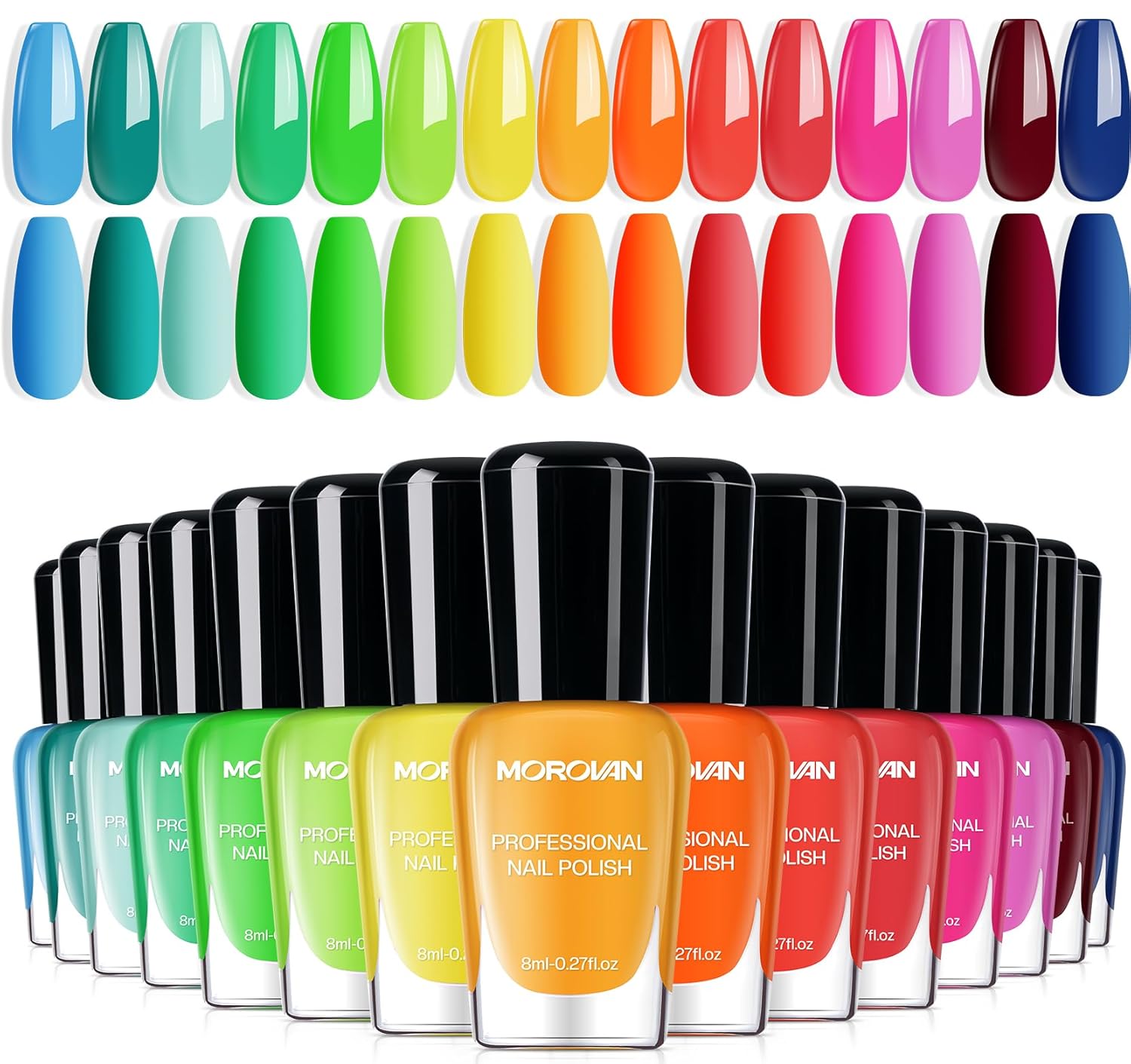 Morovan Neon Nail Polish Set: Rainbow Quick Dry 15 Vibrant Colors Fingernail Polish Regular Nail Polish Kit Finger Nail Polish Pack Spring Summer Gifts for Women