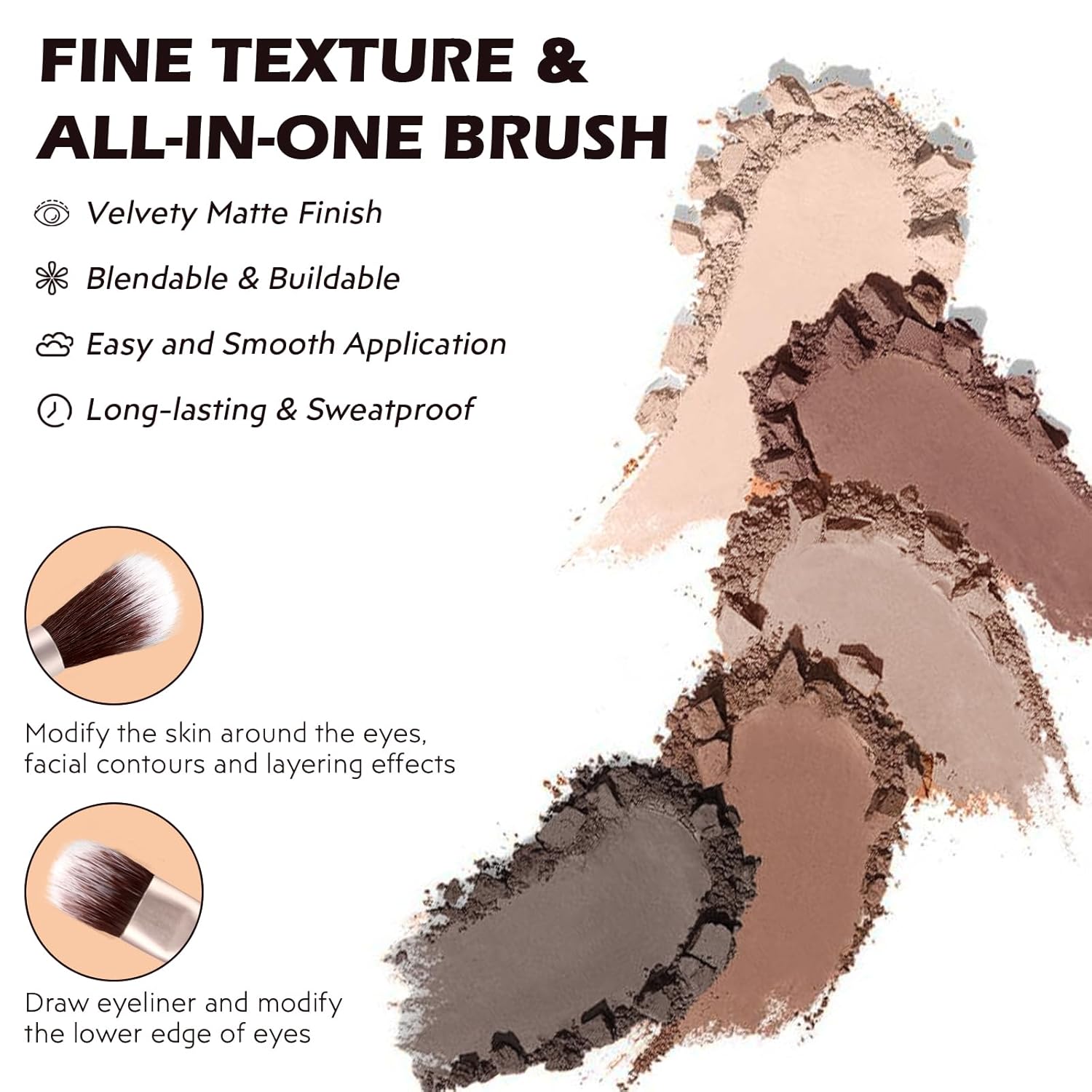 5 Colors Matte Eyeshadow Palette with Brush - Neutral Nude Taupe Dark Brown Eye Shadow Palette Makeup, Natural Waterproof Cool-Toned Eyeshadow for Green & Blue & Brown Eyes and Smokey Makeup, 06# - Image 5
