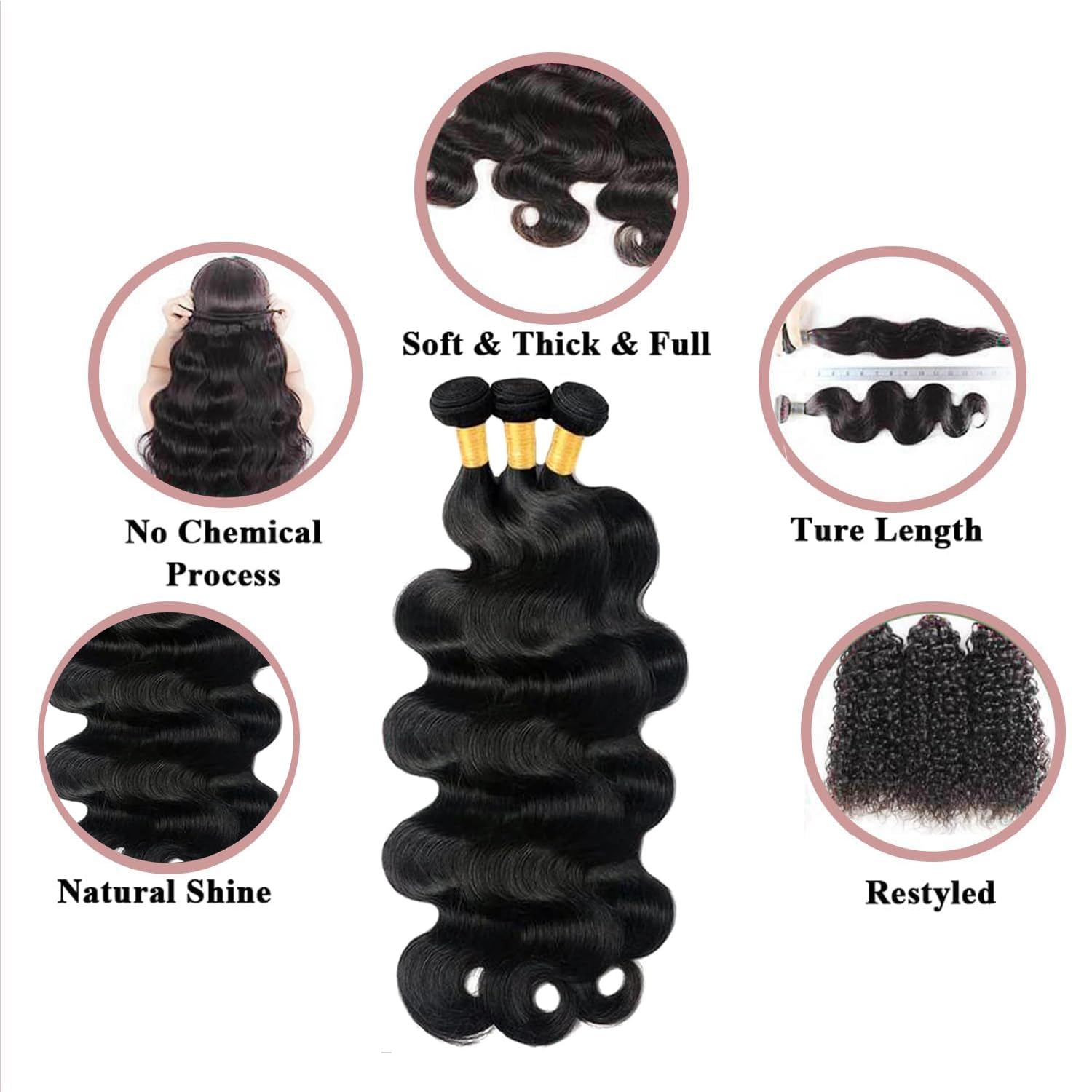 12A Brazilian Body Wave 16 18 20 Inch Human Hair Extensions for Women - Image 3