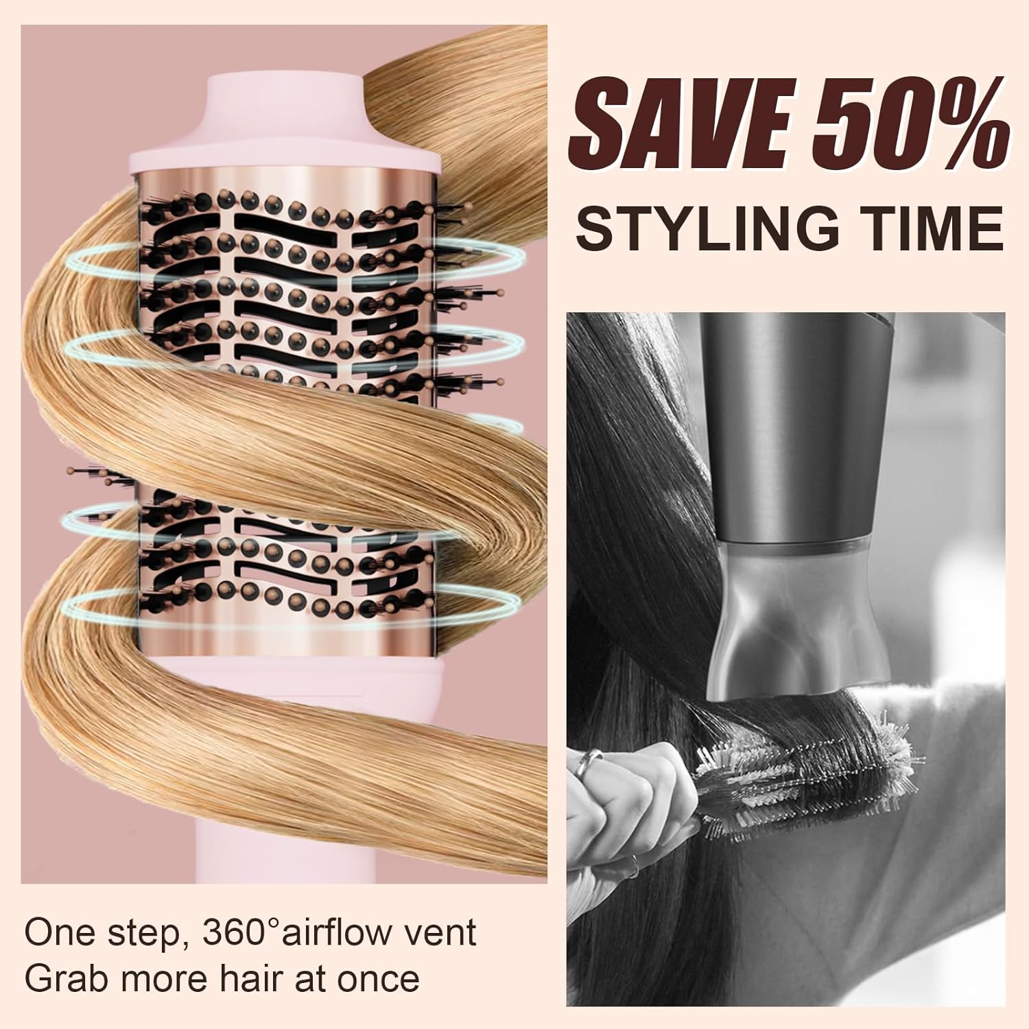 Large 4-in-1 Hot Air Brush Dryer with 75MM Titanium Barrel for Thick Hair - Image 2