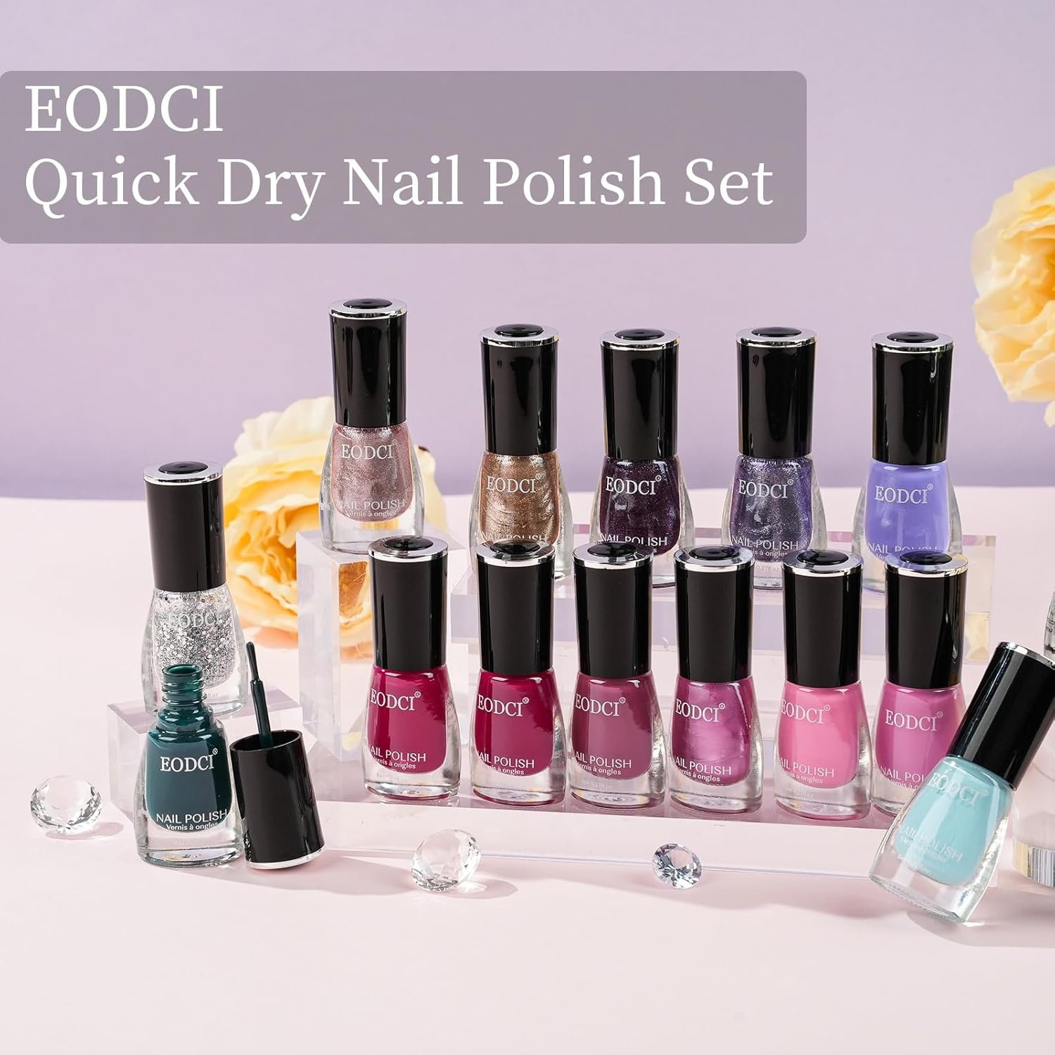 16 Piece Quick Dry Nail Polish Set 15 Vibrant Colors with 2in1 Base Top Coat - Image 3