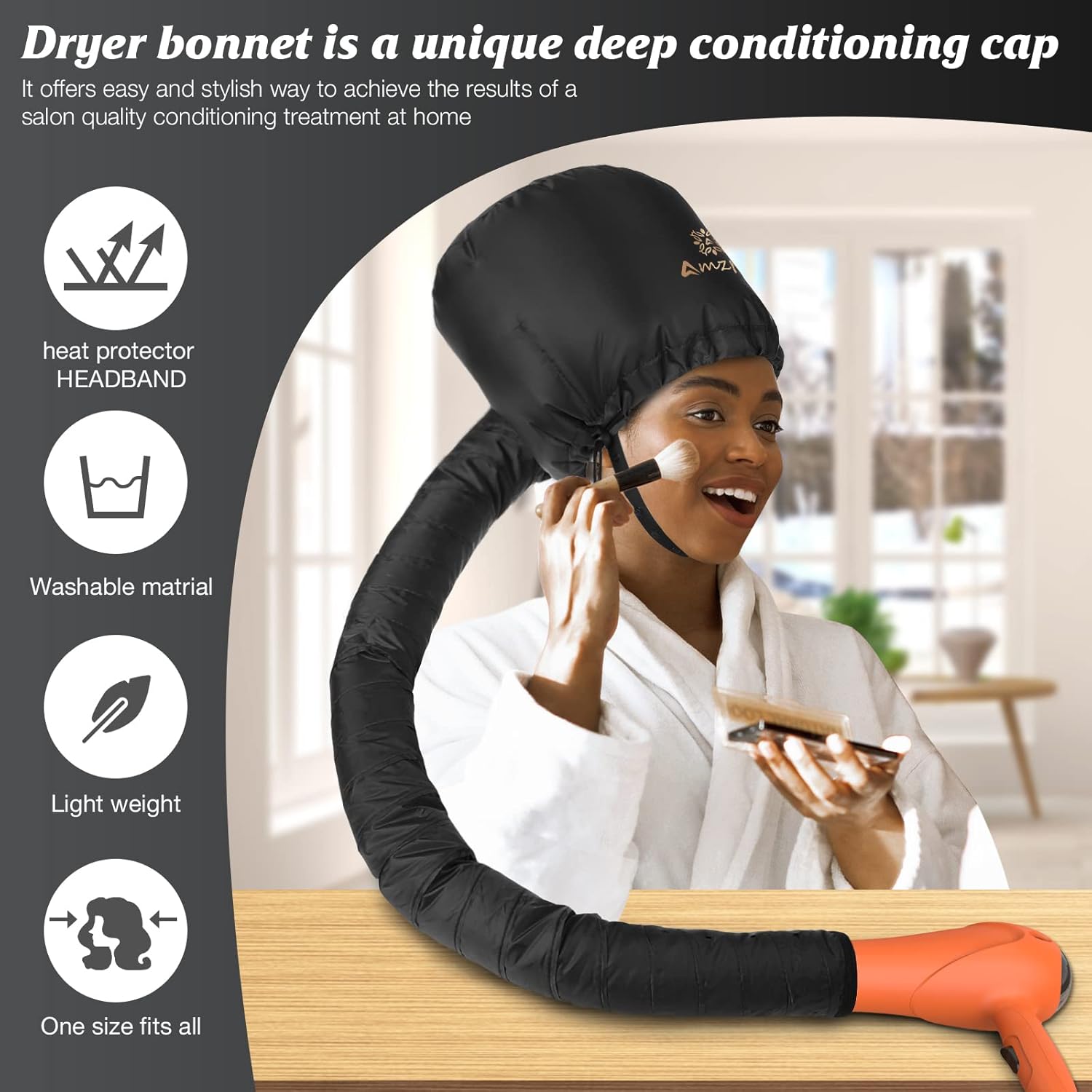 Bonnet Hood Hair Dryer Attachment - Soft, Adjustable Extra Large Bonnet Hair Dryer for Speeds Up Drying Time at Home, Easy to Use for Styling, Curling and Deep Conditioning (Black) - Image 4
