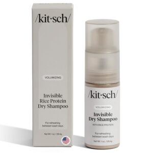 Kitsch Volumizing Rice Protein Dry Shampoo Powder - Dry Shampoo for Women & Men, No White Cast, Absorbs Oil, Non-Greasy, For Light-to-medium Hair Colors, Travel Size in Pump Form - Invisible 1oz