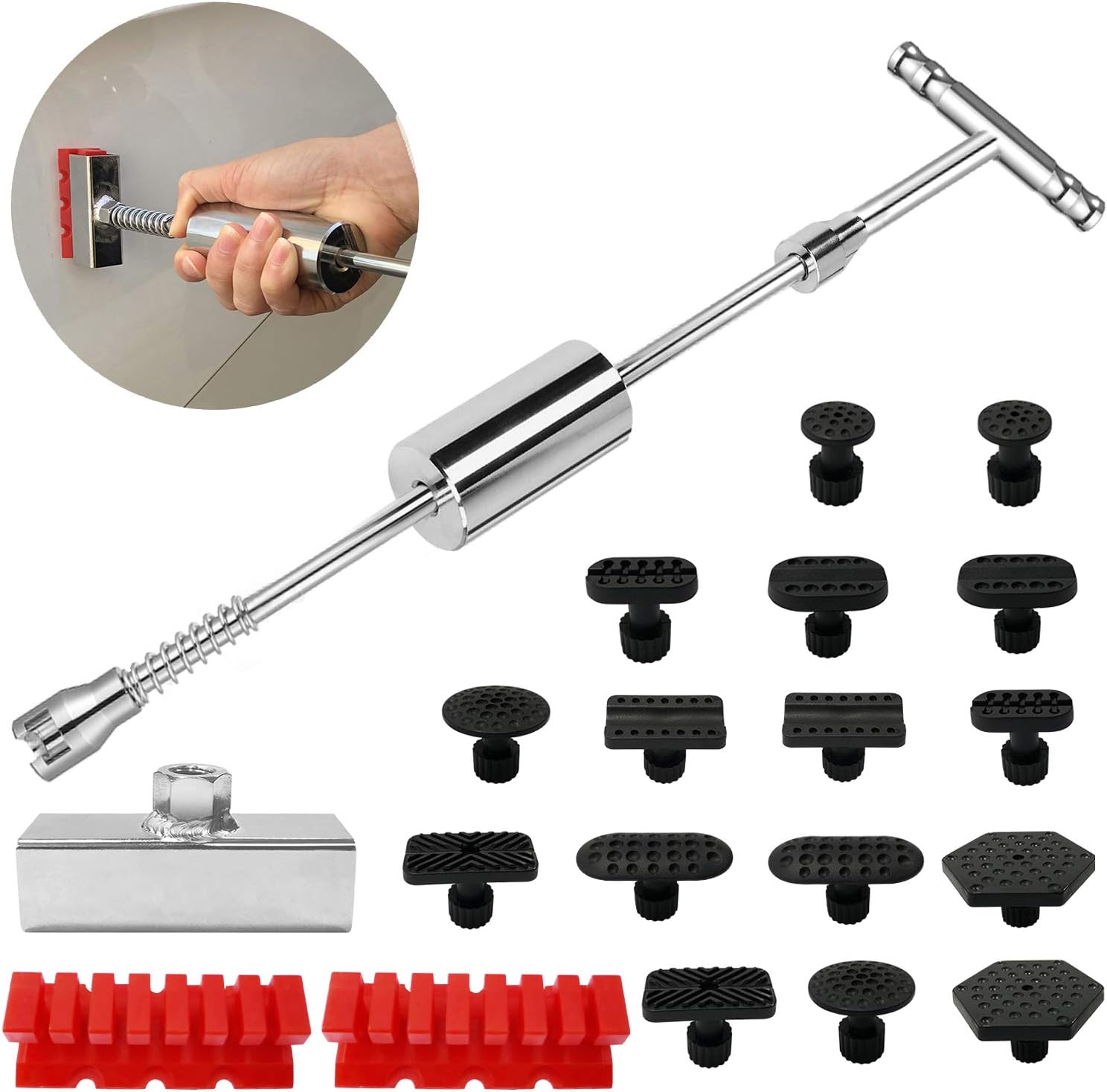 Dent Puller - Dent Remover with T bar Dent Puller and Upgraded Dent Puller Tabs for Car Dent Repair and Metal Surface Dent Removal