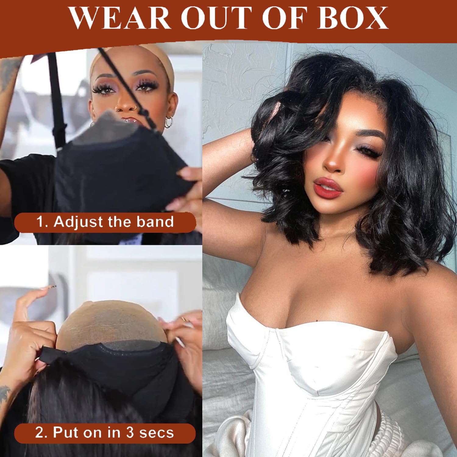 IUPin Bob Wig Human Hair 250 Density Body Wave HD Lace Front Wigs Human Hair 13x4 Glueless Wigs Human Hair Pre Plucked 13x4 Lace Frontal Glueless Short Bob Wigs for Black Women for Beginners 14 inch - Image 3